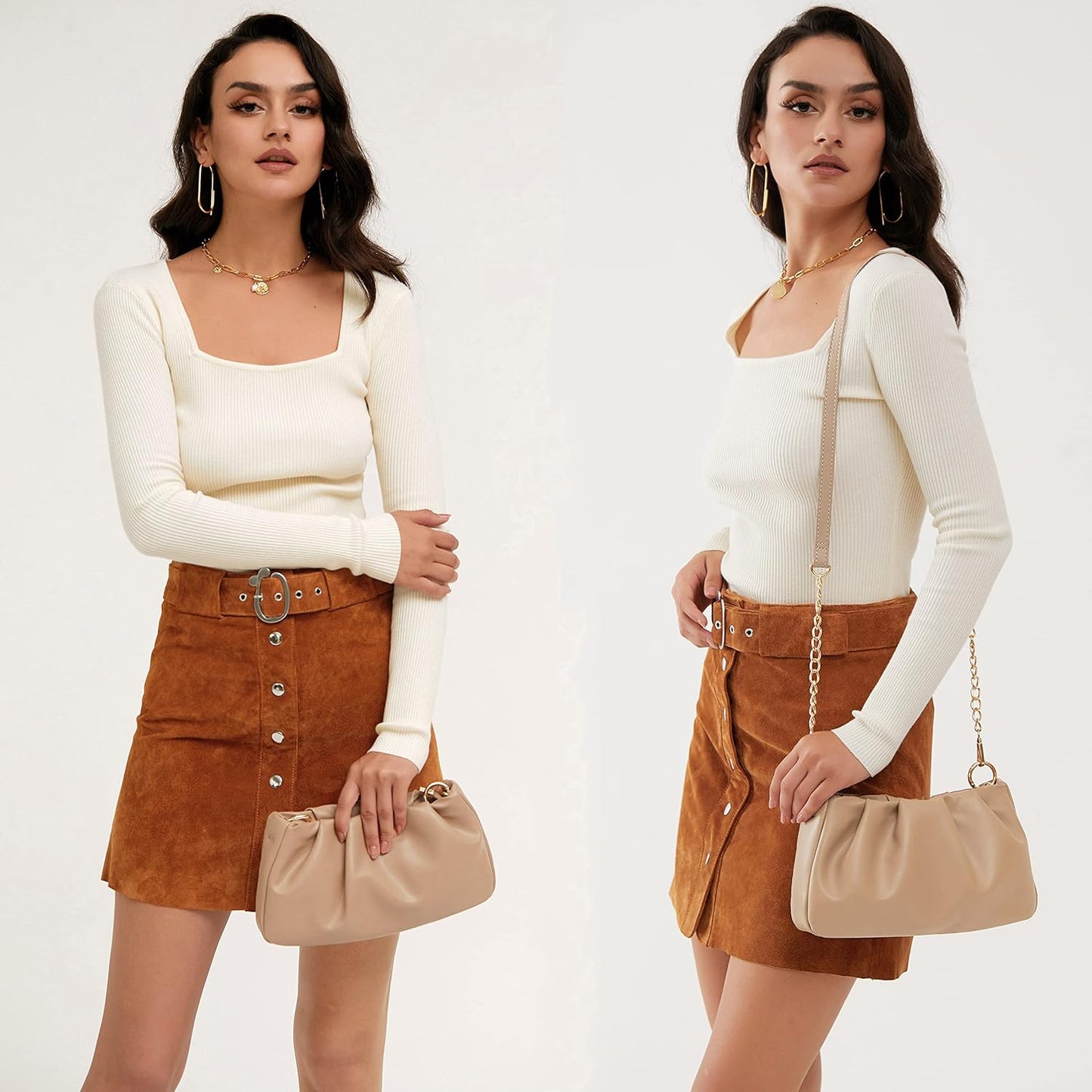 Cloud Pouch Bag Women Shoulder Handbag Soft Vegan Leather Vintage Hobo Chain Cross body Bag