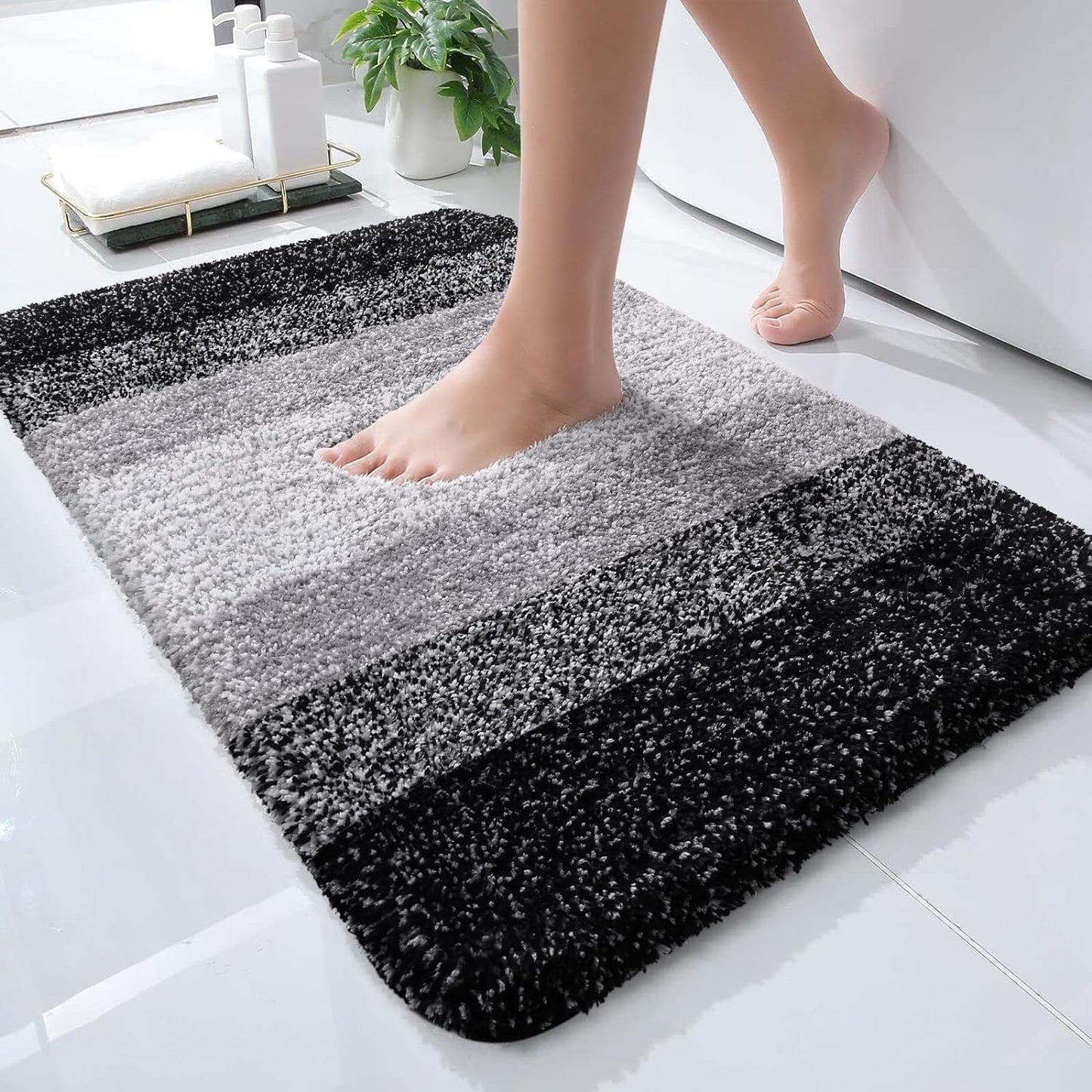 OLANLY Luxury Microfiber Bath Mat, Extra Soft and Absorbent Bathroom Mat, Non-Slip Plush Shaggy Bathroom Rug, Machine Wash Dry, Bath Rugs for Bathroom Floor, Tub and Shower, 16x24, Grey