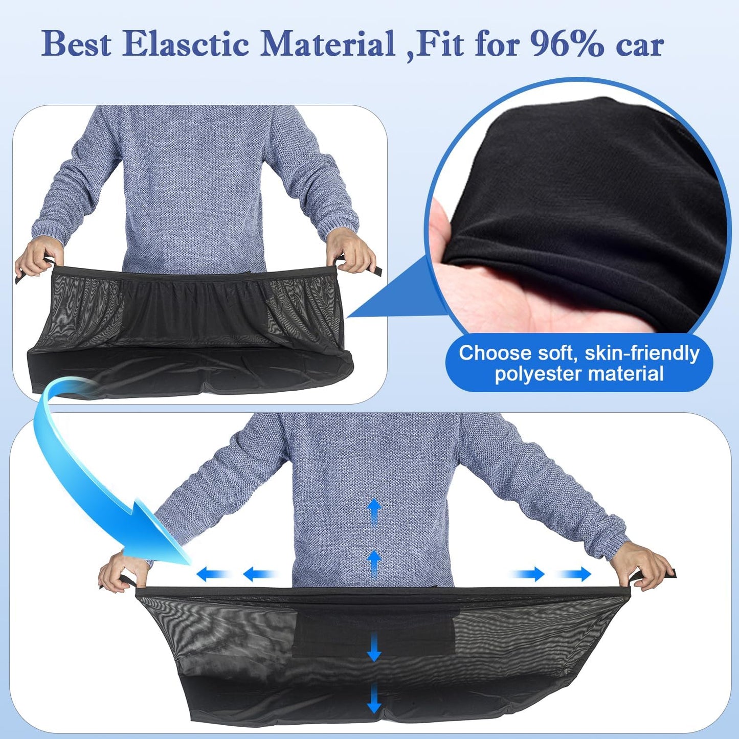 Car Window Shades,Highly Elastic Universal Car Rear Side Window Screen Mosquito Net Covers for 96% of Cars SUVs,Anti-Sun Glare, Reduce UV Rays, Privacy Protection(2 Pack)