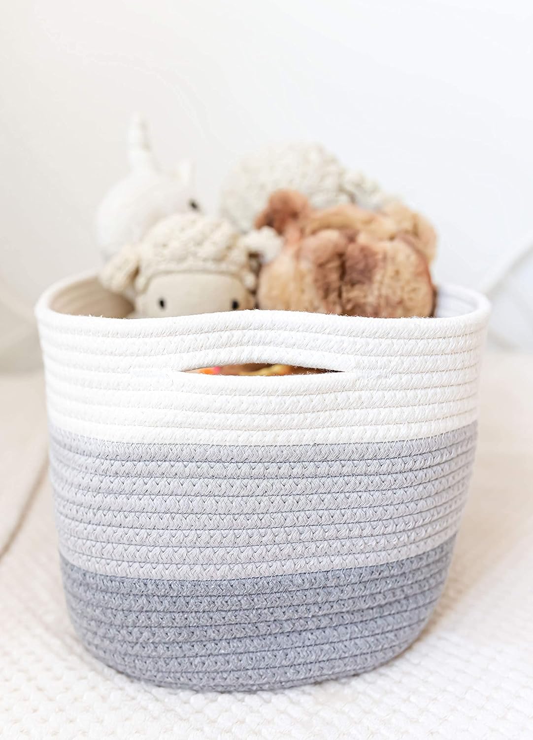 OrganiHaus Soft Woven Baskets for Storage Organization Set of 3, Cotton Rope Nursery Storage Baskets for Shelves, Square Book Bins, Bathroom Towel Hamper, Dog Toy Bins, Panier Rangement - Light Honey