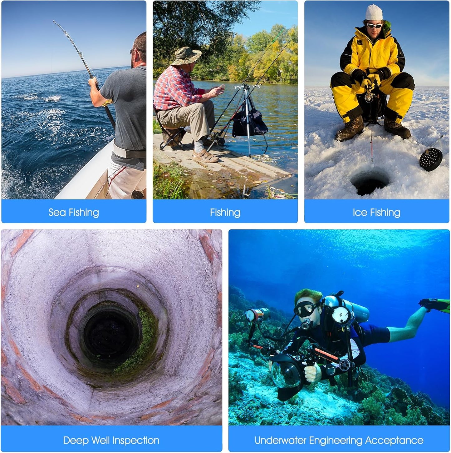 Underwater Fishing Camera Fish Finder, Portable Fish Camera with 5 Inch 4K Display, IR Night Vision, 220° Ultra Wide Angle, Waterproof Fish Depth Finders for Ice Lake Sea Boat Kayak Fishing