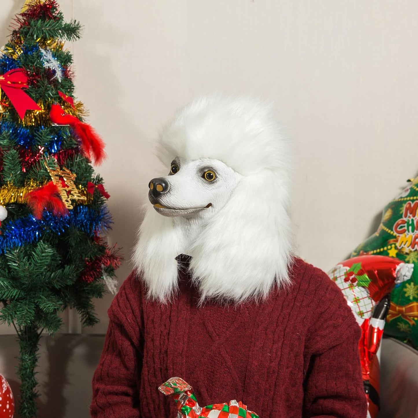 Dog Mask Poodle Head Face Costume Novelty Halloween Party Dressing Up Masks For Adults And Kids (White poodle)