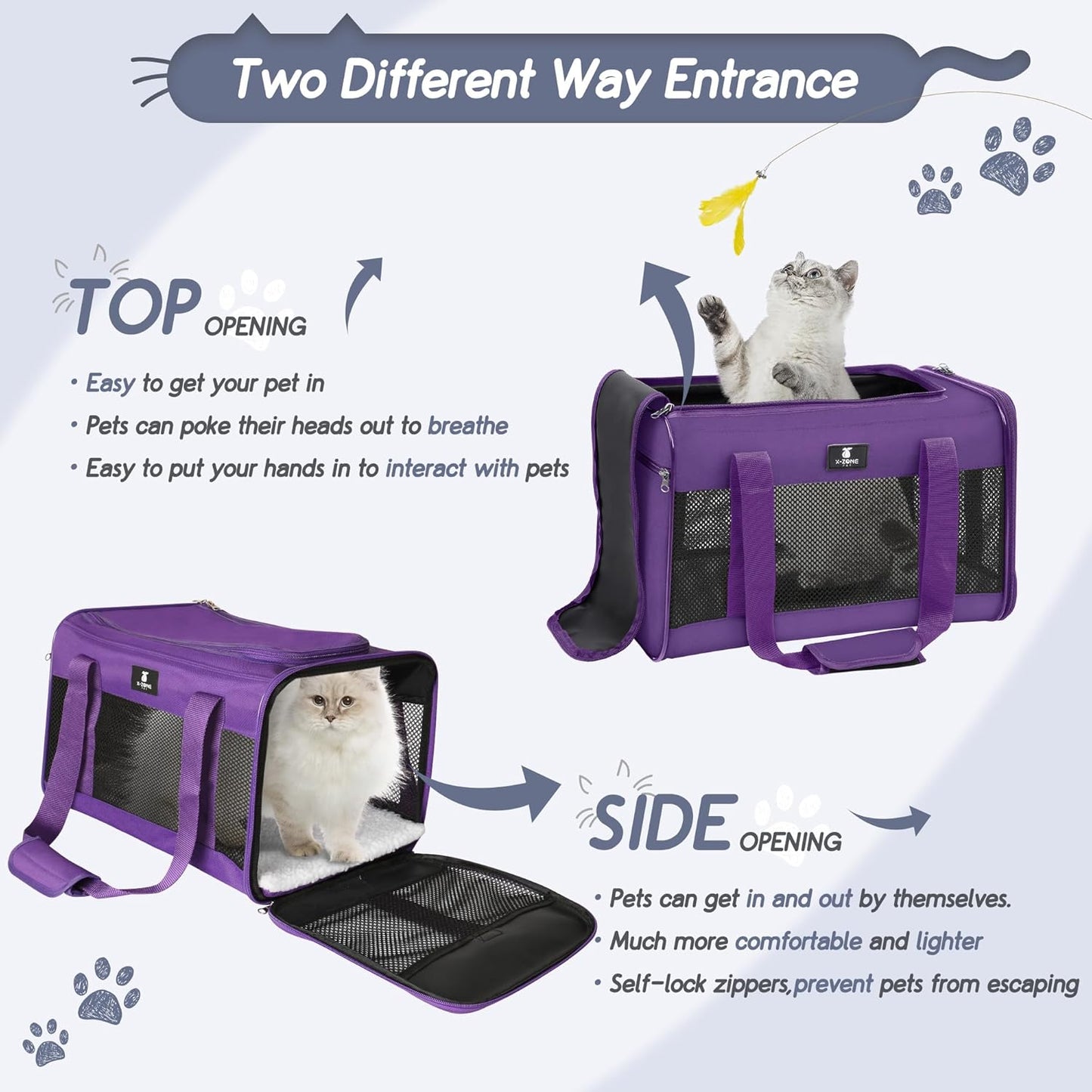 X-ZONE PET Cat Carrier Dog Carrier Pet Carrier for Small Medium Cats Dogs Puppies of 15 Lbs,Airline Approved Soft Sided Pet Travel Carrier,Dog Carriers for Small Dogs - Black Grey Purple Blue Brown