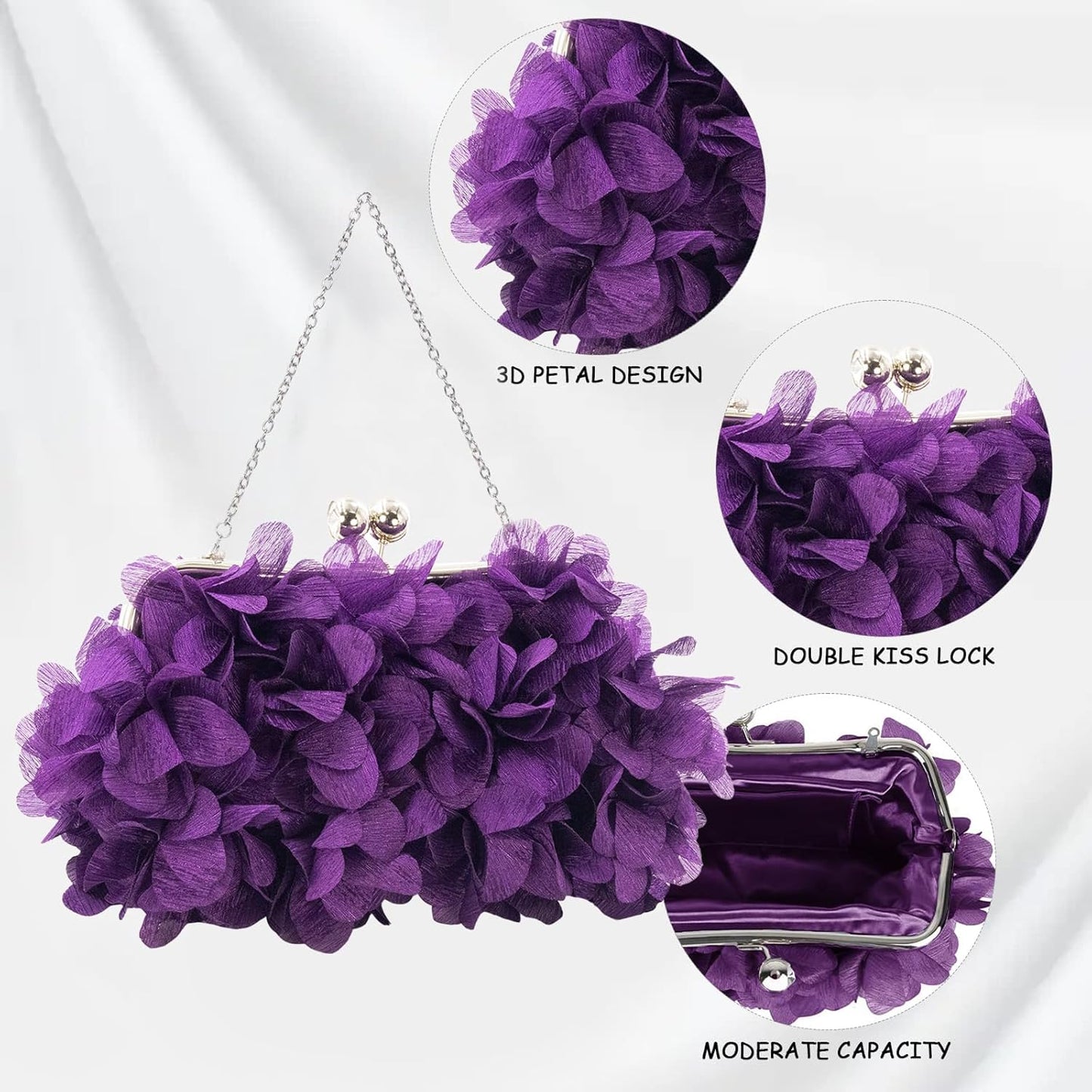 JAMBHALA Clutch Evening Handbags Floral Appliques Small Clutch Purses for Women