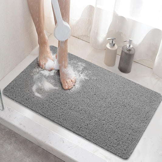 HITSLAM Shower Mat Non Slip, 24 x 16 Inch Bathtub Mat Non Slip with Drain, Soft PVC Loofah Bath Mat for Tub, Quick Drying Bathroom Shower Mat, Grey - PuriLite