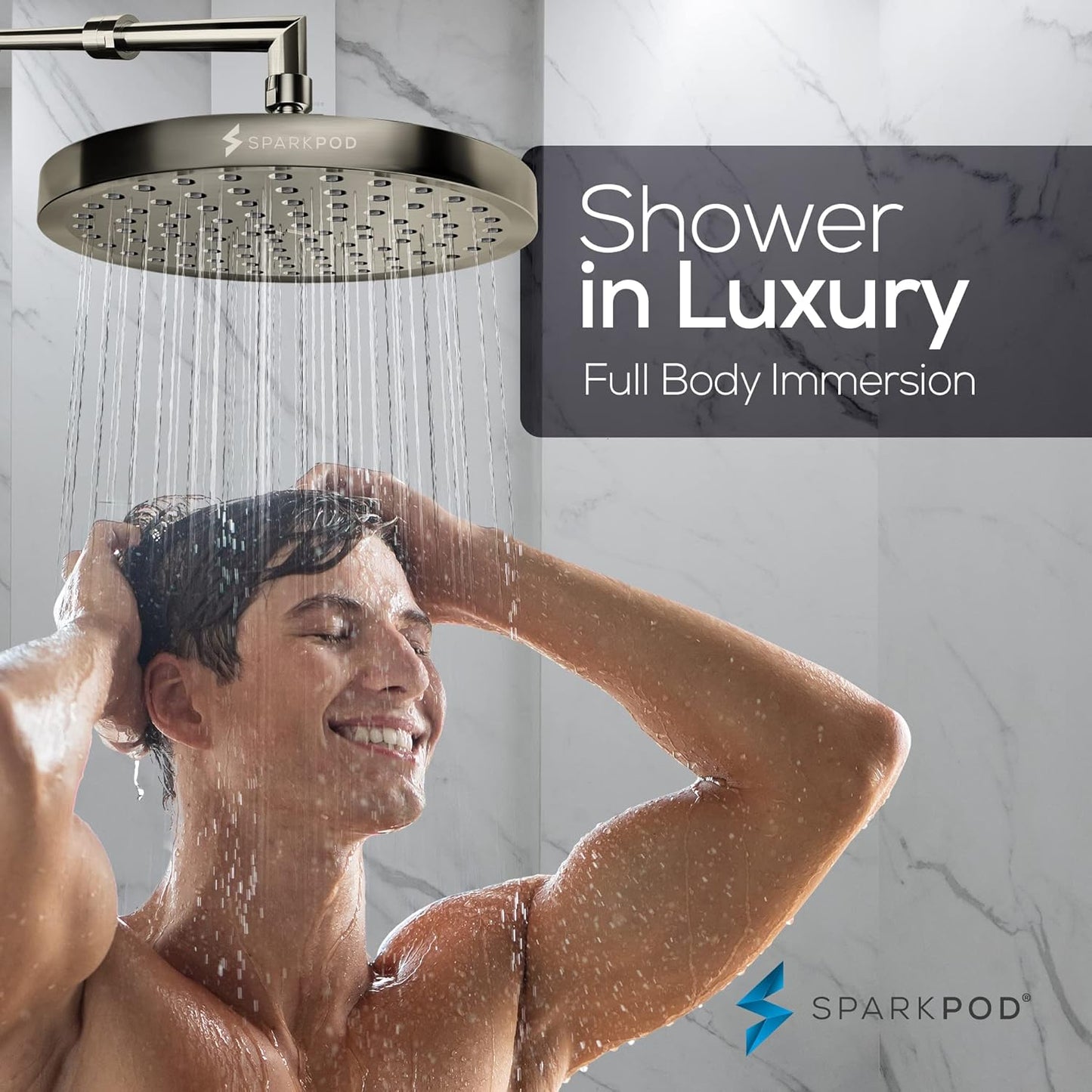 SparkPod Shower Head - High Pressure Rain - Premium Quality Luxury Design - 1-Min Install - Easy Clean Adjustable Replacement for Your Bathroom Shower Heads (Luxury Polished Chrome, 6 Inch Round)