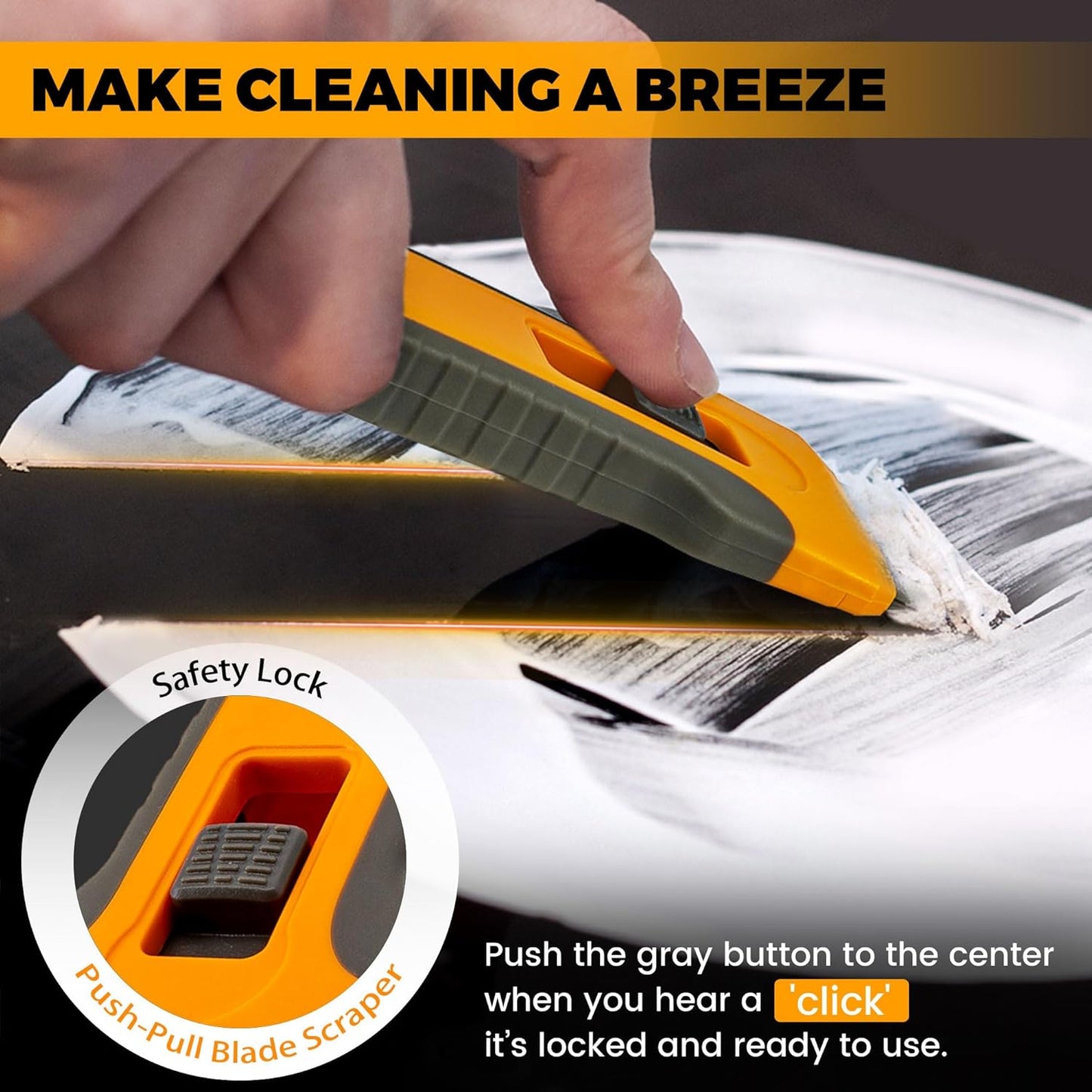 Razor Blade Scraper with 15 Spare Replacements - Glass Stove Top, Oven, Cooktop Scraper for Easy & Safe Cleaning, Decal & Sticker Removal, Non-Scratch, Comfortable Grip, Perfect for Home & Auto Use
