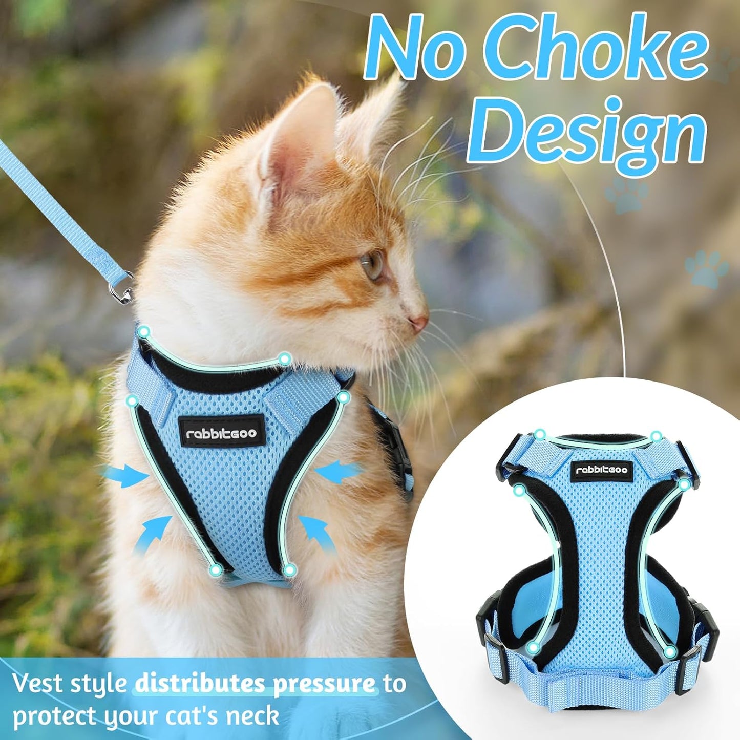 rabbitgoo Cat Harness and Leash for Walking, Escape Proof Soft Adjustable Vest Harnesses for Small Medium Cats, Easy Control Breathable Reflective Strips Jacket, XS, Black