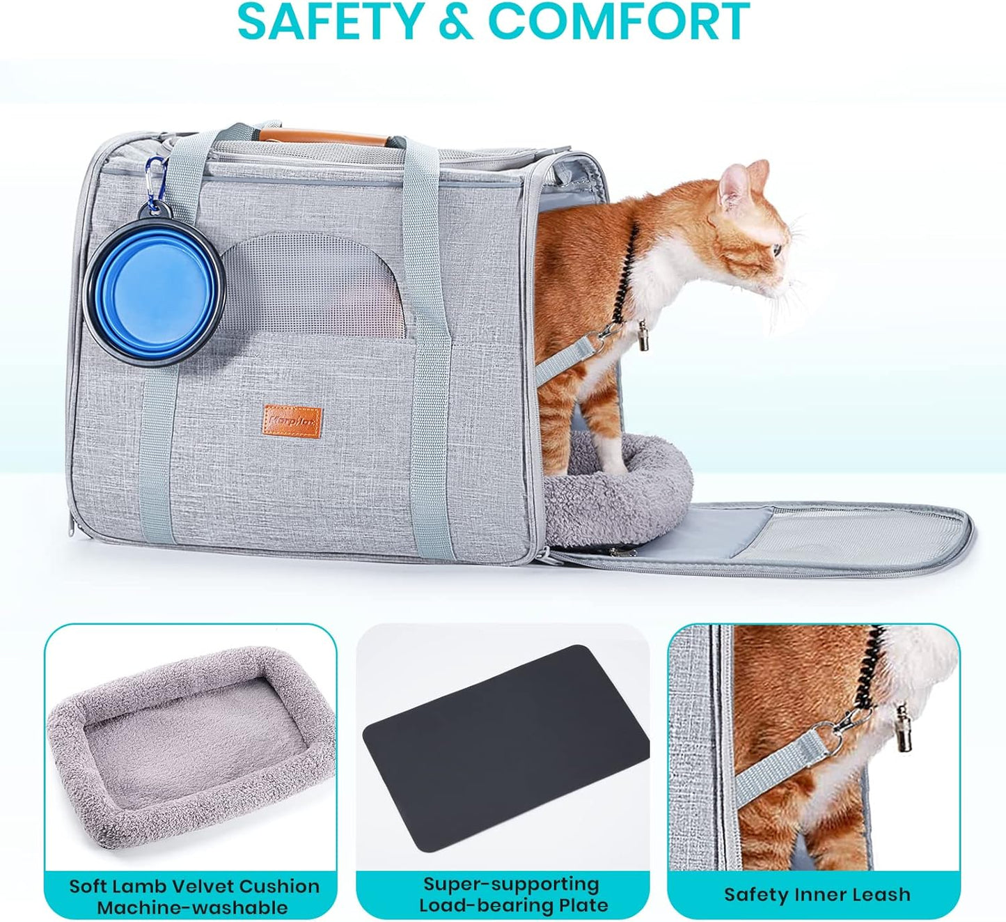 Morpilot Cat Carrier Soft - Portable Pet Carrier for Small or Medium Cats, Dogs and Puppy up to 14lbs, Airline Approved Dog Carrier with Safety Buckle - (Dark Gray)