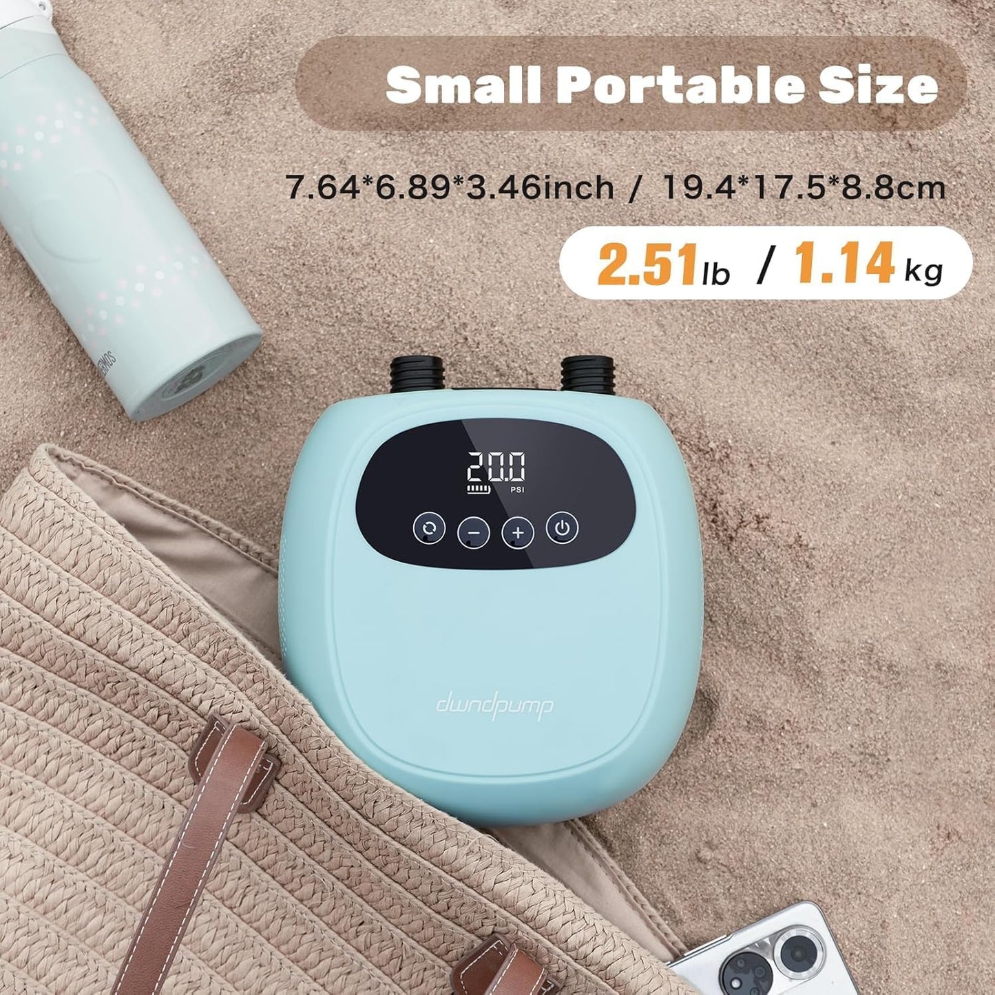 dwndpump Electric Paddle Board Pump, Rechargeable 20 PSI SUP Pump, Dual-Stage Inflation and Deflation Sup Air Pump, Electric Pump for Kayaks, Wind Wings, SUPs