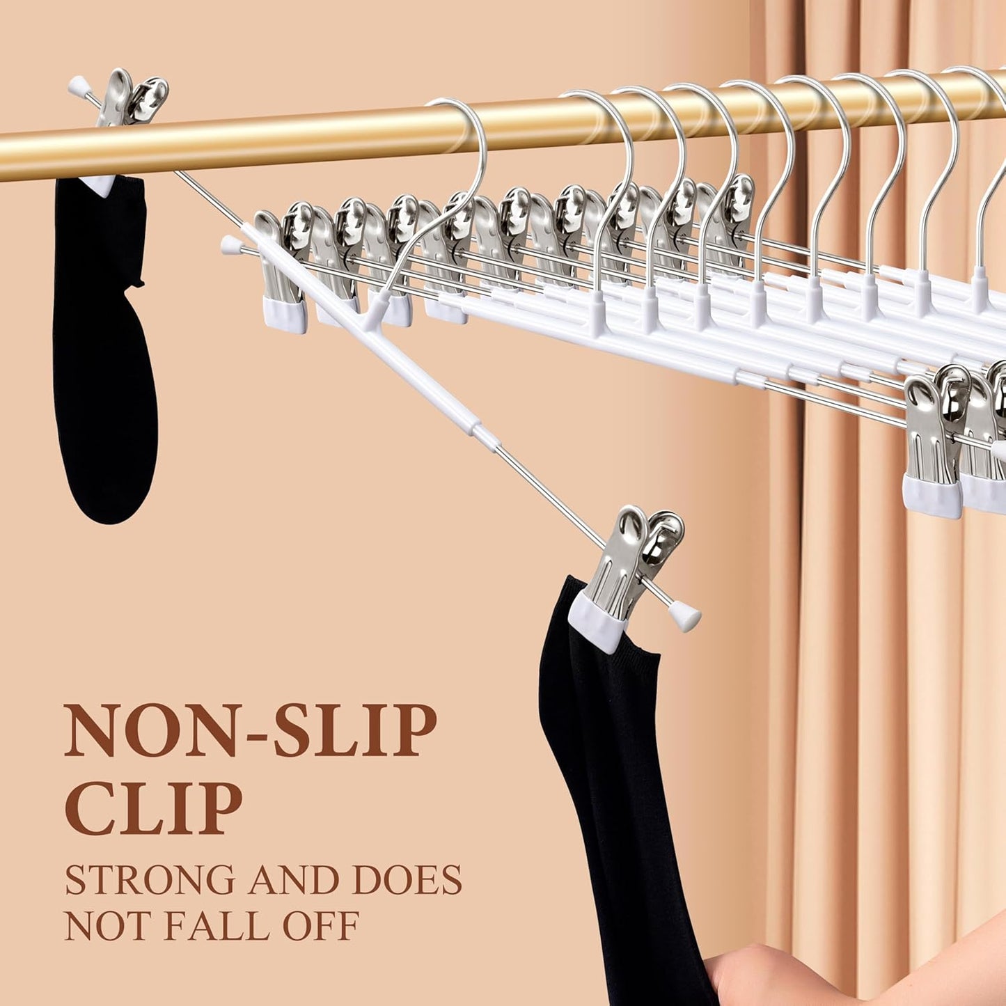 14Inch Black Pants Hangers with Clips 10 Pack Adjustable Skirt Hangers for Women Non-Slip Trousers Hanger for Jeans Clothes Hangers for Pants Heavy Duty Space Saving Shorts Hangers
