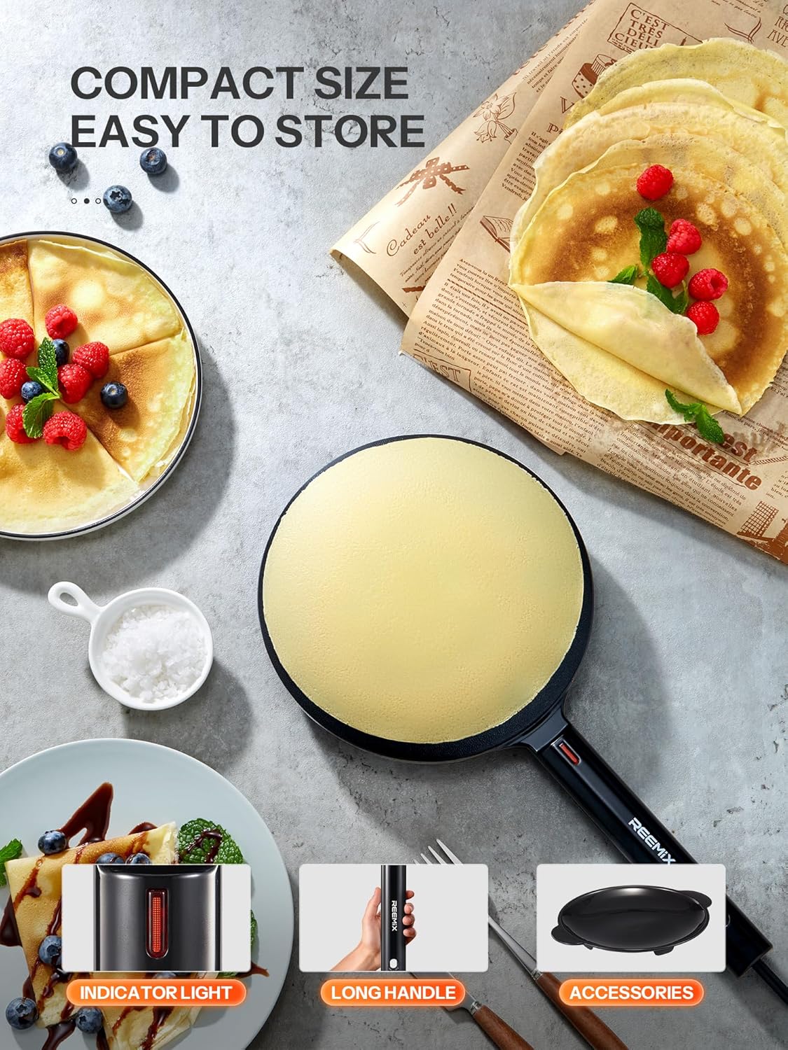 Electric Crepe Maker, 8 Inch(20cm) Portable Crepe Maker Machine With Not-Stick Dipping Plate, Automatic Temperature Control, Nonstick Crepe Pan, Black