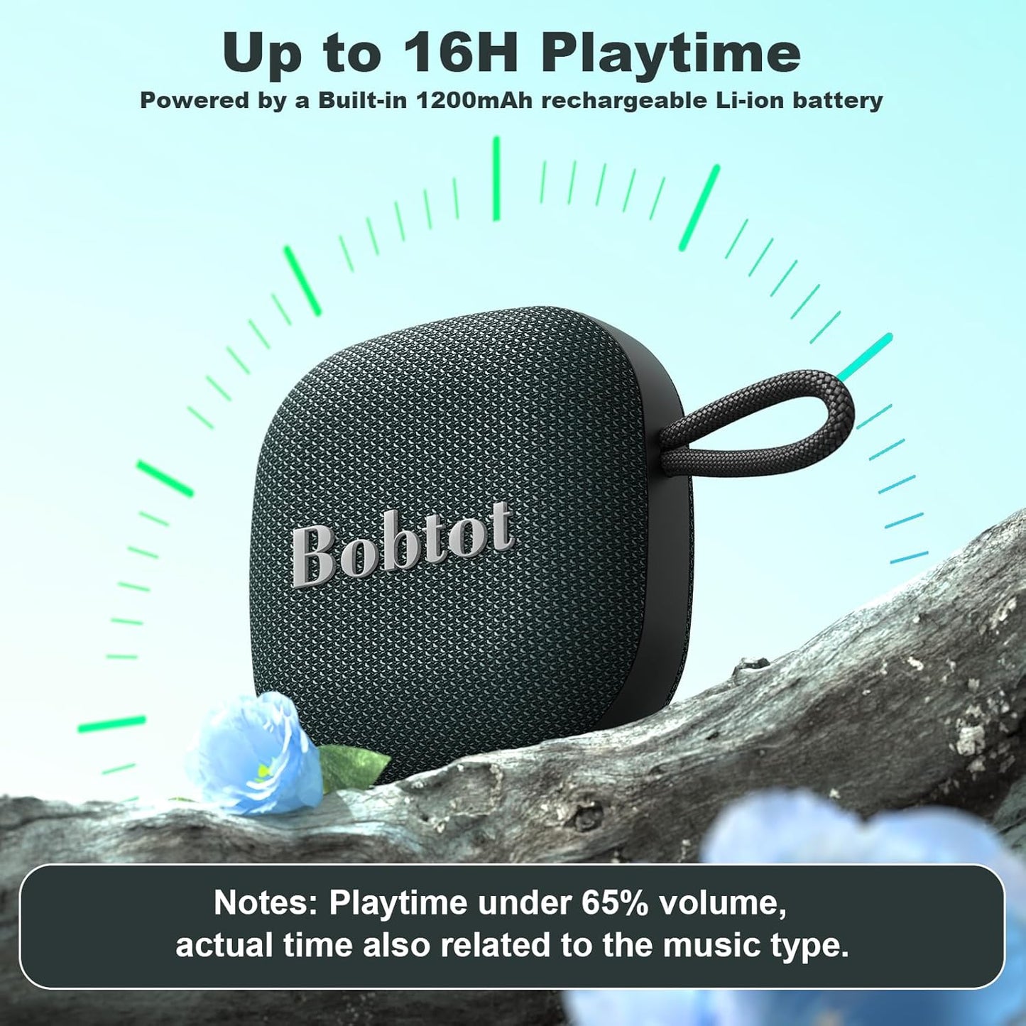 Bobtot Portable Bluetooth Speakers Wireless - IPX7 Waterproof Mini Shower Speaker with 16 Hours Playtime, Loud Stereo Sound, Rich Bass, TWS, Built-in Mic, Small Size for Travel Sport, Green