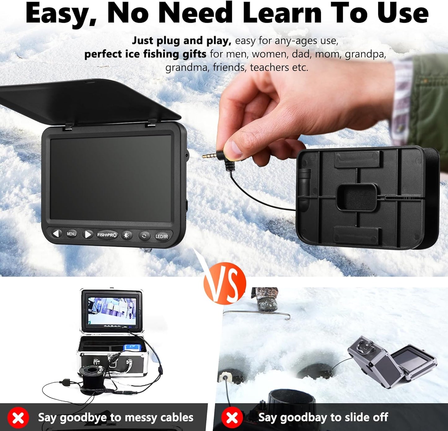 FishPRO Upgrade (HD1080P) Underwater Fishing Camera 7''IPS, Ice Fishing Camera Underwater w/ 10,000mAh(Ease to Use), MOQCQGR Portable Fish Finder for Lake Ice Fish, USB-C, 25m/82ft