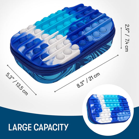 ZIPIT POP Pencil Box for Boys | Fidget Toy | Silicon Sensory Push It Case | Large Capacity Pencil Case (Blue) - PuriLite