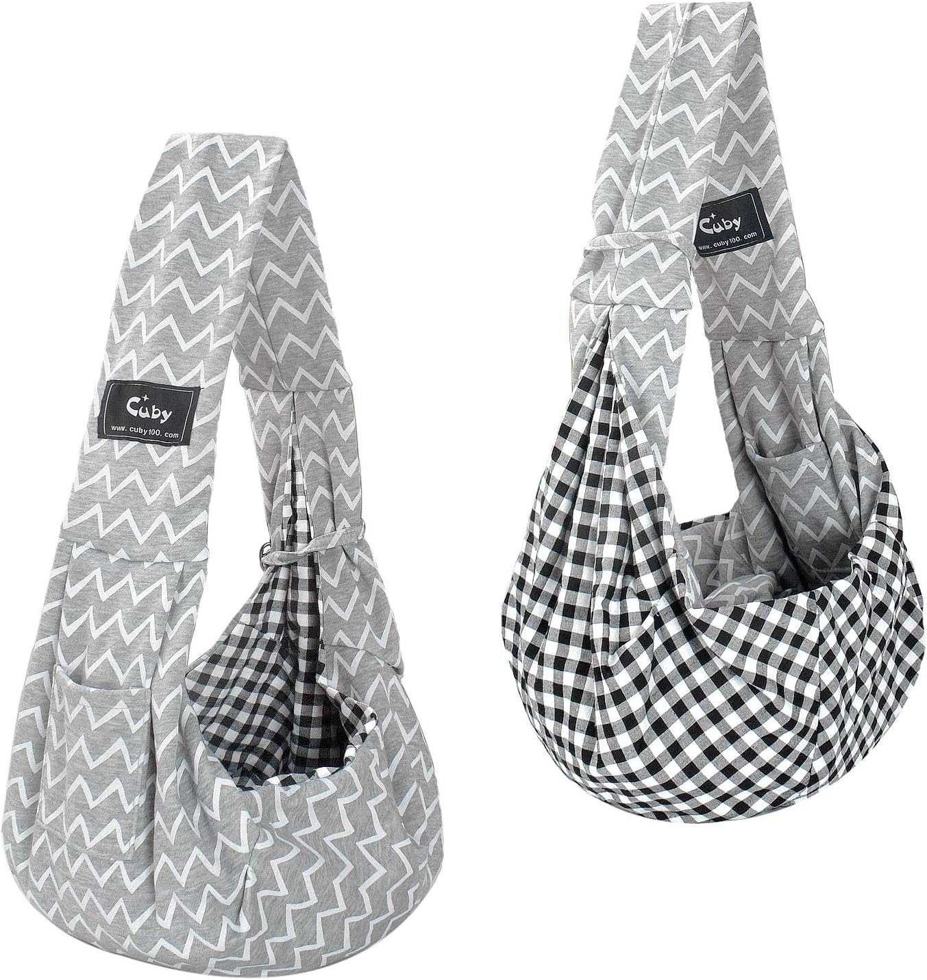 Cuby Adjustable Dog Cat Sling Padded Hard Bottom Pet Carrier Sling Soft Carrying Puppy Bag for Small Dogs Cats Outdoor Travel (Grayish-White)