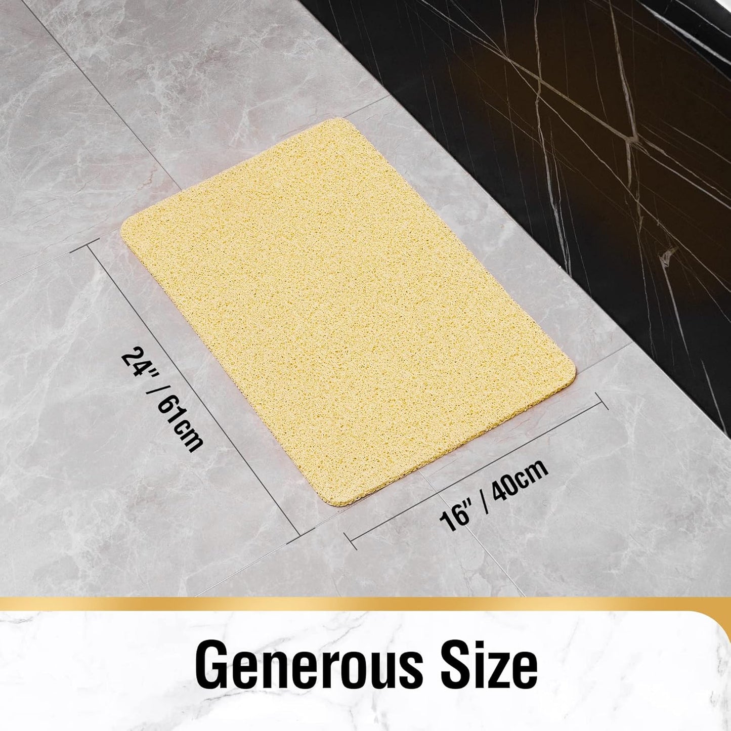 HITSLAM Shower Mat Non Slip, 24 x 16 Inch Bathtub Mat Non Slip with Drain, Soft PVC Loofah Bath Mat for Tub, Quick Drying Bathroom Shower Mat, Grey