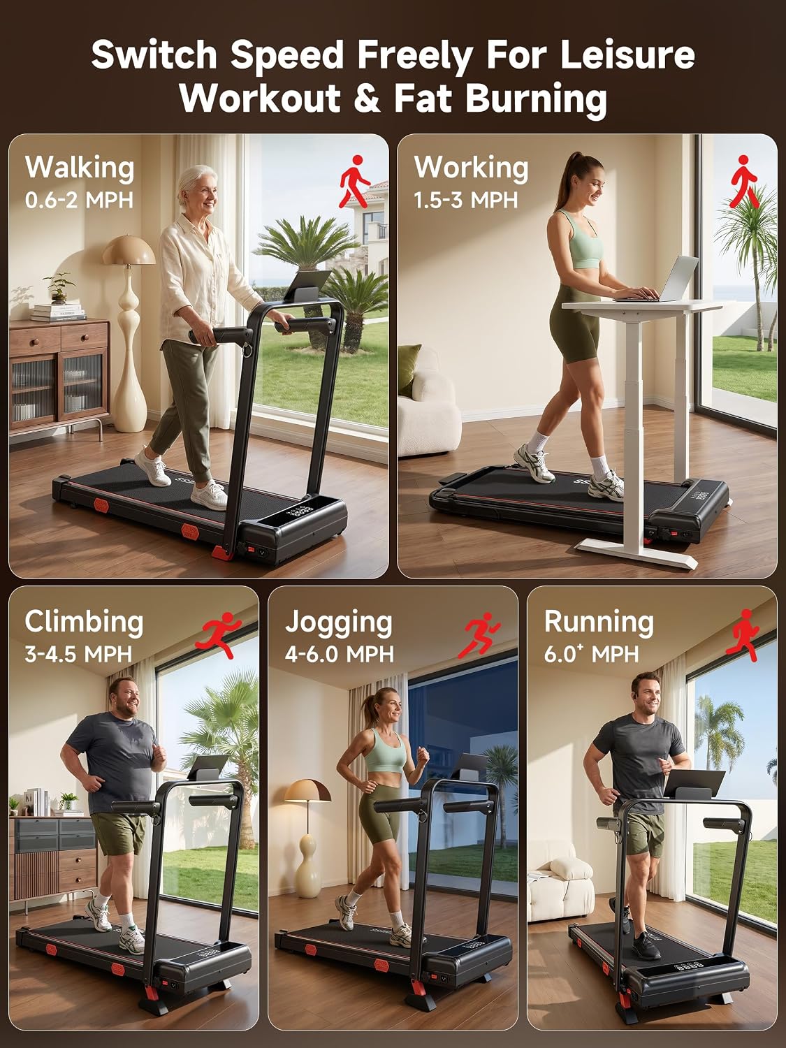 RHYTHM FUN 16% Walking Pad Treadmill with Incline, Foldable Walking Pad with Handle Bar, Compact Walking Treadmill with Low Noise for 300 lbs Weight Capacity Home Office Use