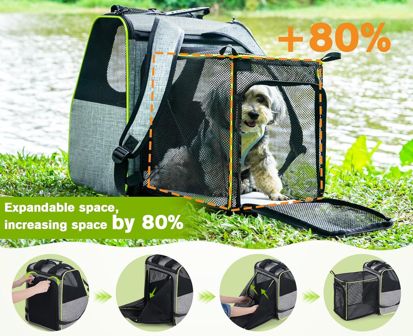 Pecute Expandable Cat Backpack Carrier, Small Dog Backpack Carrier, Pet Backpack Carriers for Cats Dogs Puppy Kitten, Cat Carriers Bag Carrying for Travel Hiking Bike Riding Walking Outdoor,Grey