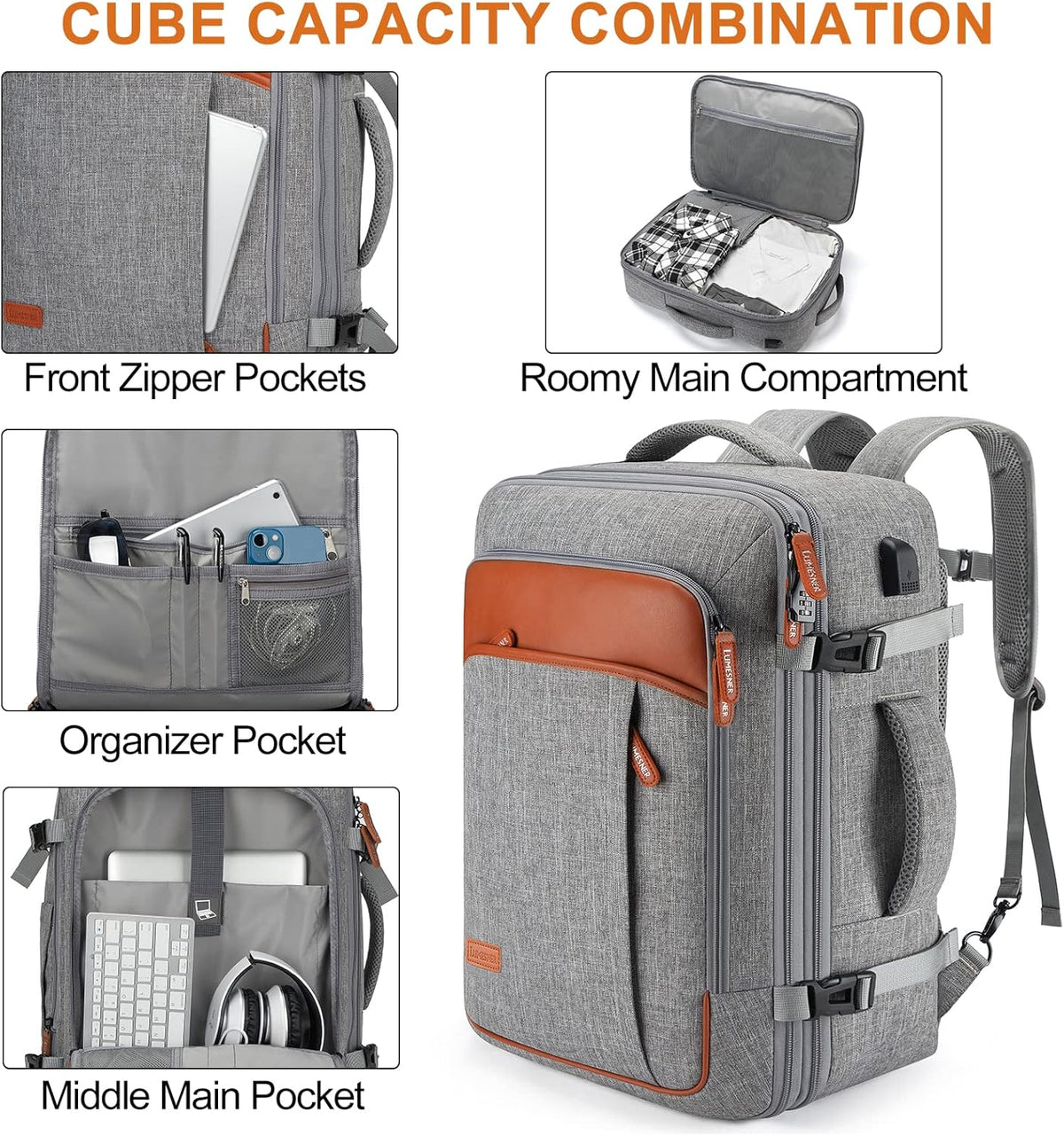 Lumesner Carry on Backpack, Extra Large 40L Flight Approved Travel Backpack for Men & Women - PuriLite