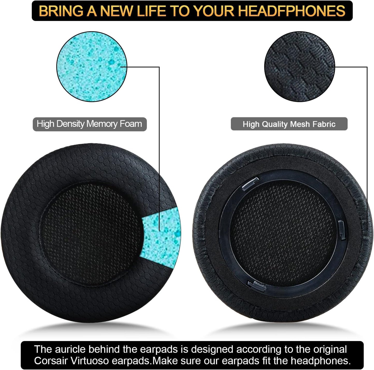 Upgraded Replacement Ear Pads Cushion for Corsair Virtuoso RGB Wireless SE XT Gaming Headset, Premium Fabric, Softer Memory Foam, Added Thickness ( Fabric Black )