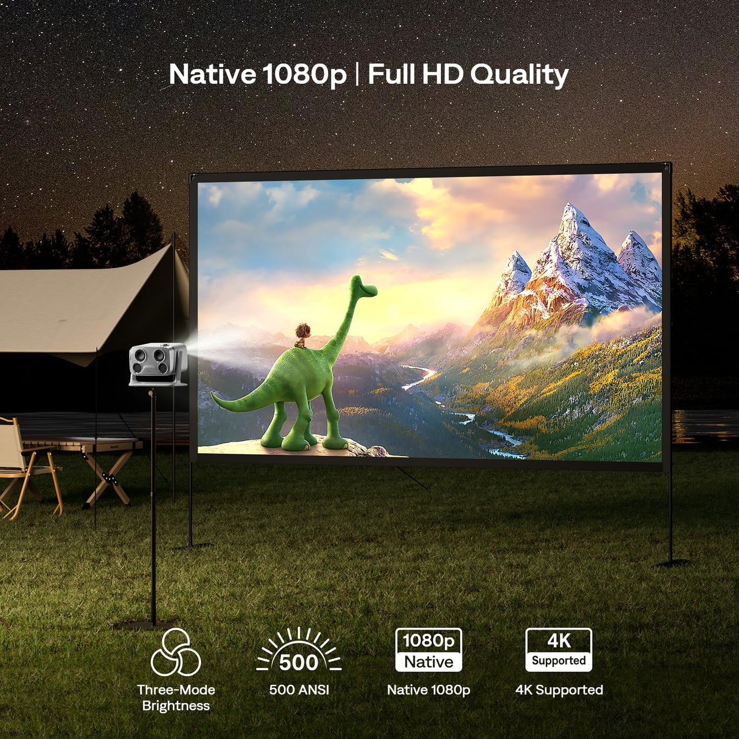 Aurzen Boom mini Google TV 4K Supported Smart Projector with WiFi and Bluetooth, Outdoor & Home Movie Projector with 20W Speakers DoIby Audio, Real-Time Focus & Keystone, 500 ANSI Lumens, Black
