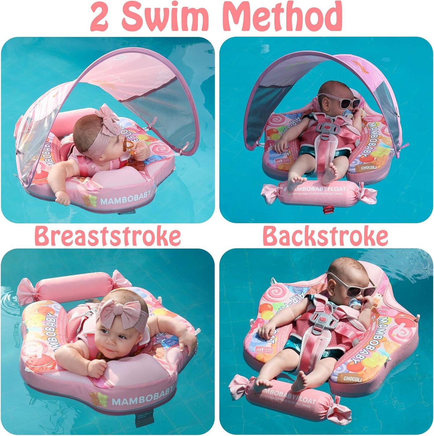 Mambobaby Baby Swim Float with Canopy, Non-Inflatable Solid Baby Float, Upgrade Soft Skin-Friendly Material Infant Swim Float