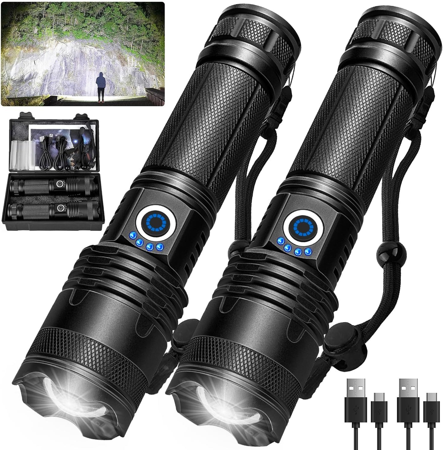 Rechargeable Flashlight 990000 High Lumens,Brightest LED Flashlights & 5 Modes,Powerful Flash Light,IPX6 Waterproof Super Bright Flashlight for Camping, Hiking
