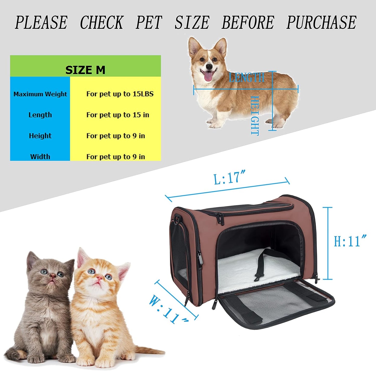 NextFri Soft Sided Carrier for Cats Dogs,TSA Airline Approved Collapsible Travel Pet Carrier (Magenta, Medium)