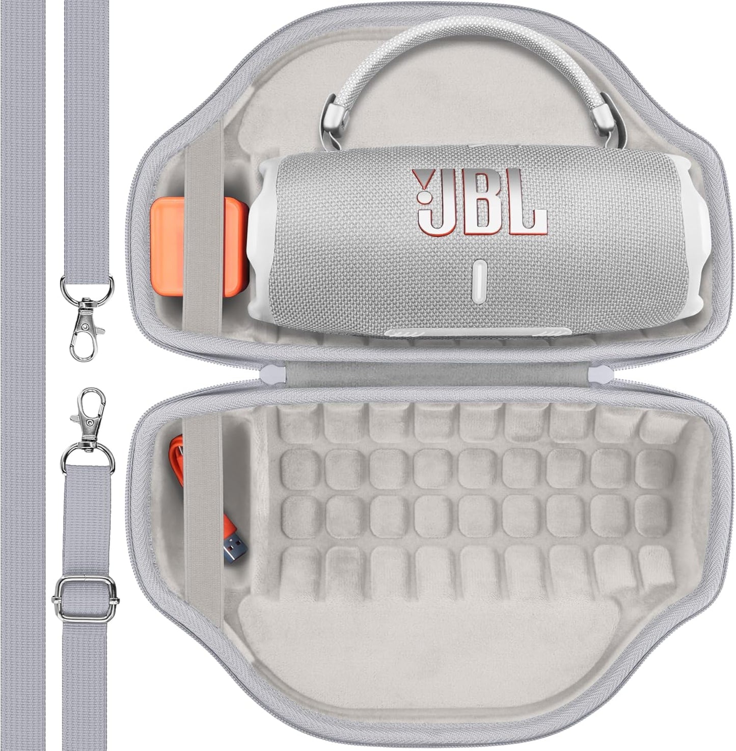 co2CREA Case for JBL Charge 6 Waterproof Portable Bluetooth Speaker, Hard Travel Case with Detachable Shoulder Strap (White Case)