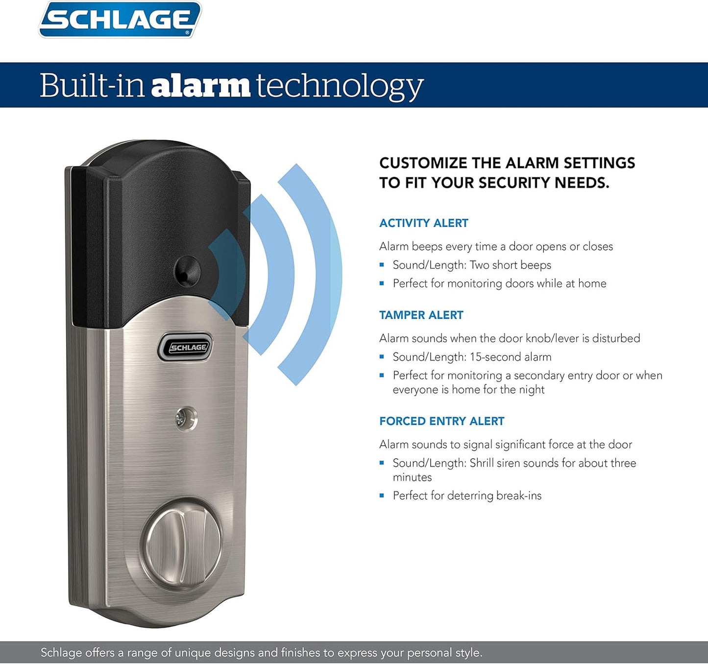 Schlage BE469ZP CEN 622 Connect Smart Deadbolt with Alarm with Century Trim in Matte Black, Z-Wave Plus Enabled