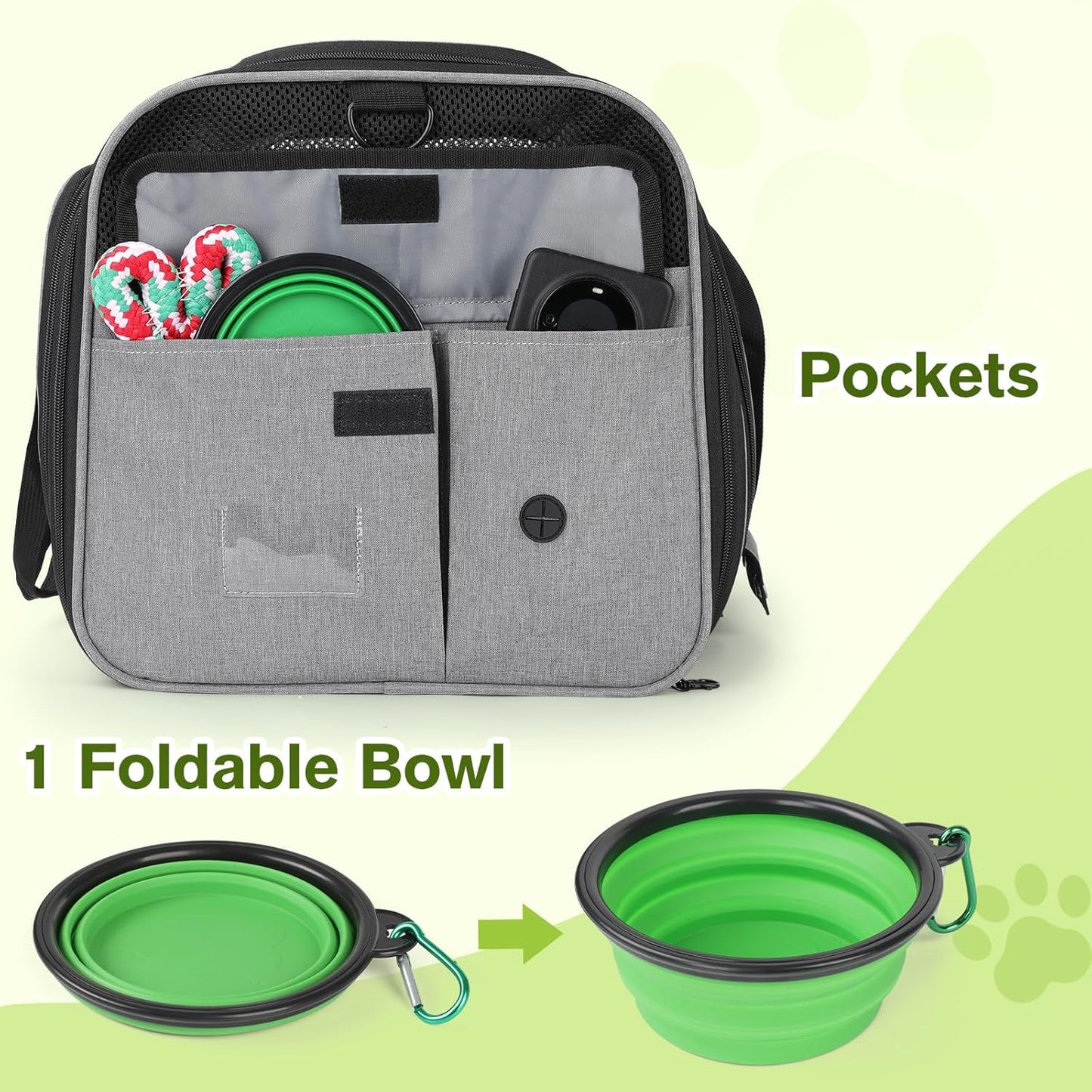 Pecute Cat Carrier Expandable 47x34x33cm, Dog Carrier Foldable, Pet Carrier with Breathable Mesh for Small to Medium Cats and Dogs, Used for Traveling, Camping, Going to The Vet Gray