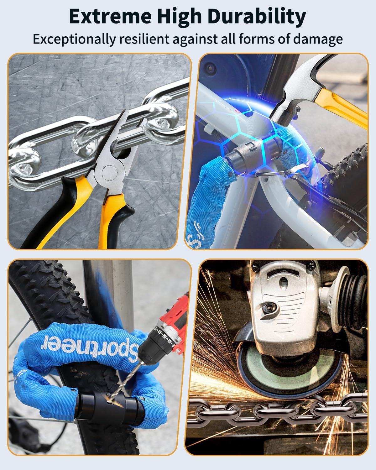 Sportneer Bike Lock Anti-Theft Bicycle Chain Lock Heavy Duty 0.32inch/8mm Thicker Motocycle Lock High Security with 2 Keys for Bike, Scooter, Moto, Door, Gate Fence