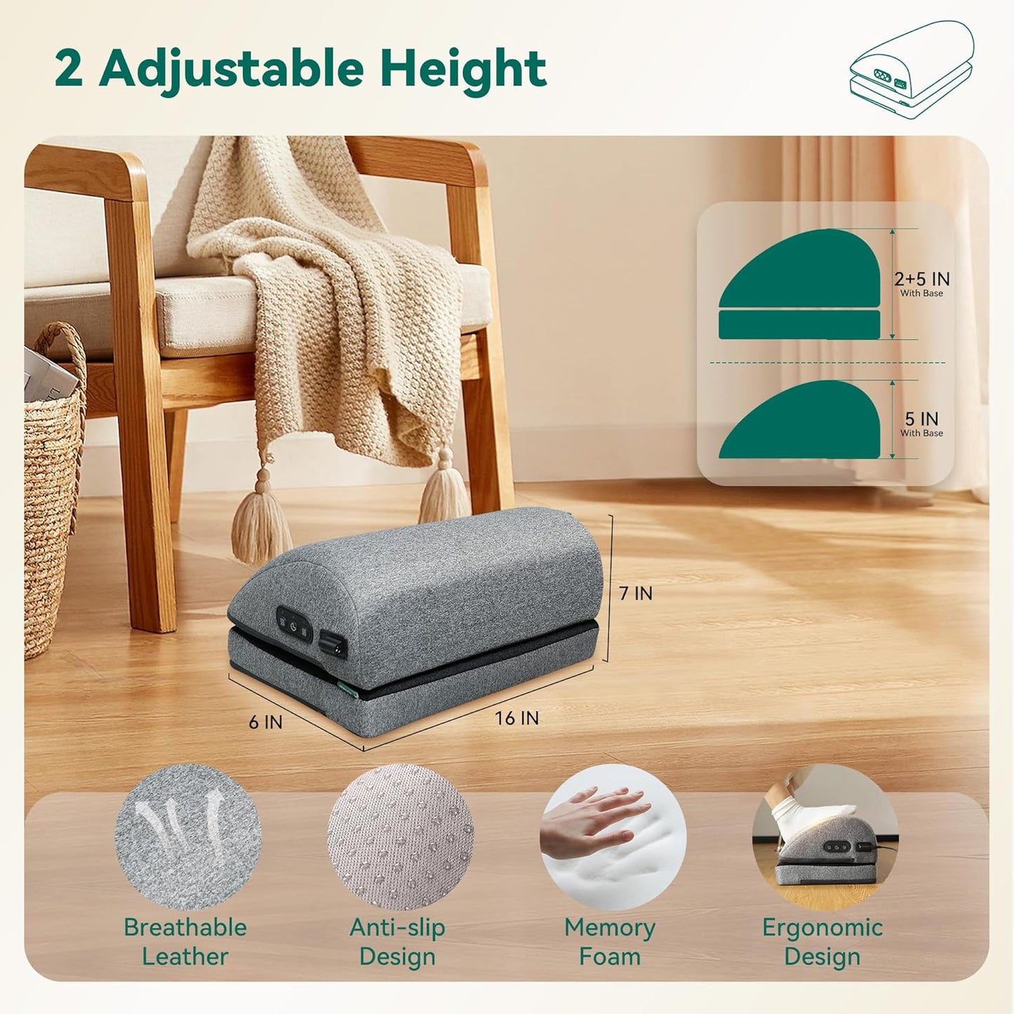 Snailax Foot Rest Under Desk at Work, 2 Heating Levels, 3 Vibrating Massage Modes, Heated Ergonomic Foot Stool with Adjustable Height, Office & Gaming Home Use, Grey