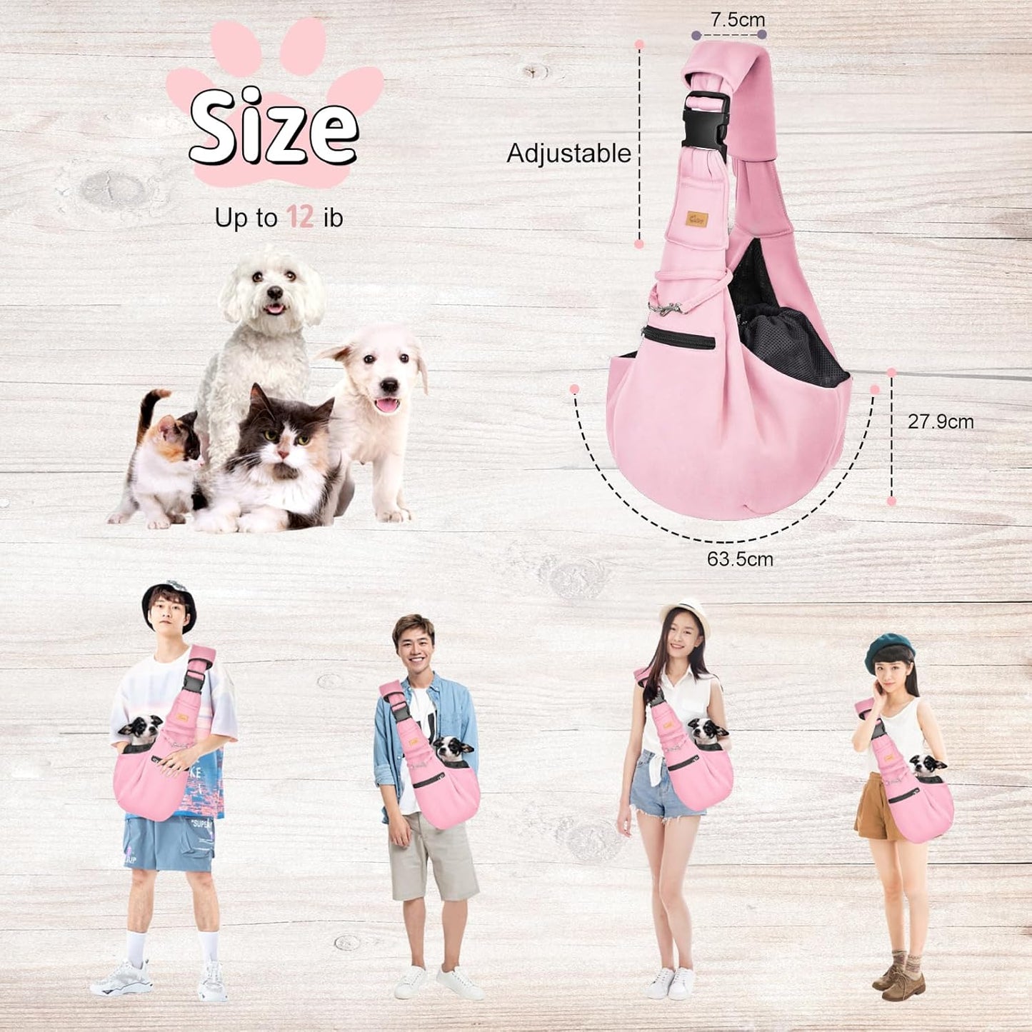 Cuby Adjustable Dog Cat Sling Padded Hard Bottom Pet Carrier Sling Soft Carrying Puppy Bag for Small Dogs Cats Outdoor Travel (Grayish-White)