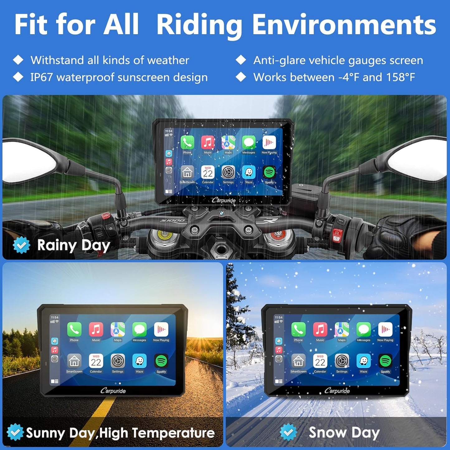 2025 CARPURIDE W702BS PRO for BMW Motorcycle CarPlay & Android Auto Dual Bluetooth, 7" Waterproof GPS Navigation Screen, Data Reading,Native Wonder, TPMS, Light Sensor, Music Sharing, Intercom, 16-Pin