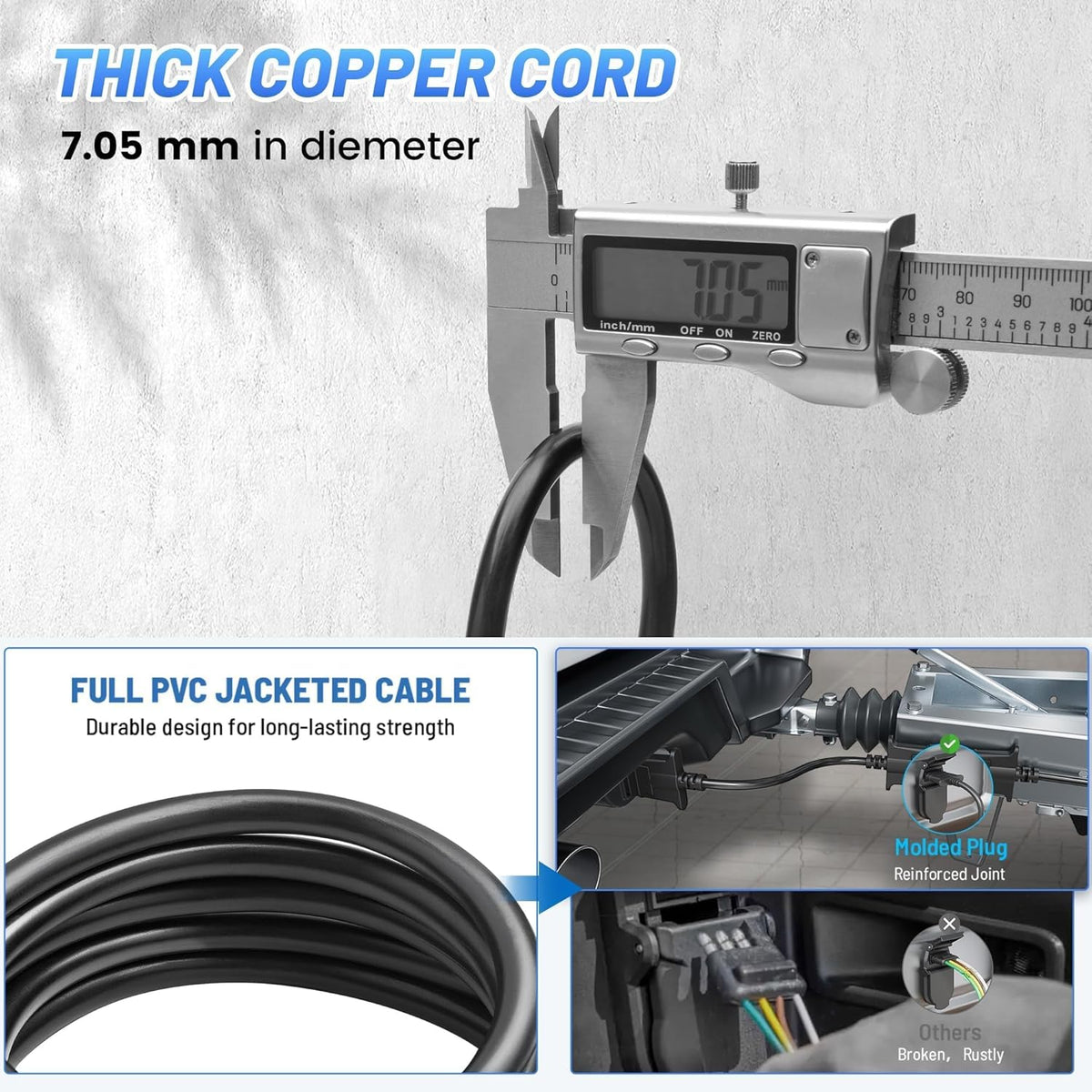 MECMO 3ft 4-Pin Flat Trailer Extension Coiled Cable 4 Pin Male and Female Wiring Harness Adapter, Trailer Wire Extension 4-Way Vehicle-Side and Trailer-Side 4 Prong Connector Extender Cord 3 Feet 36'' - PuriLite