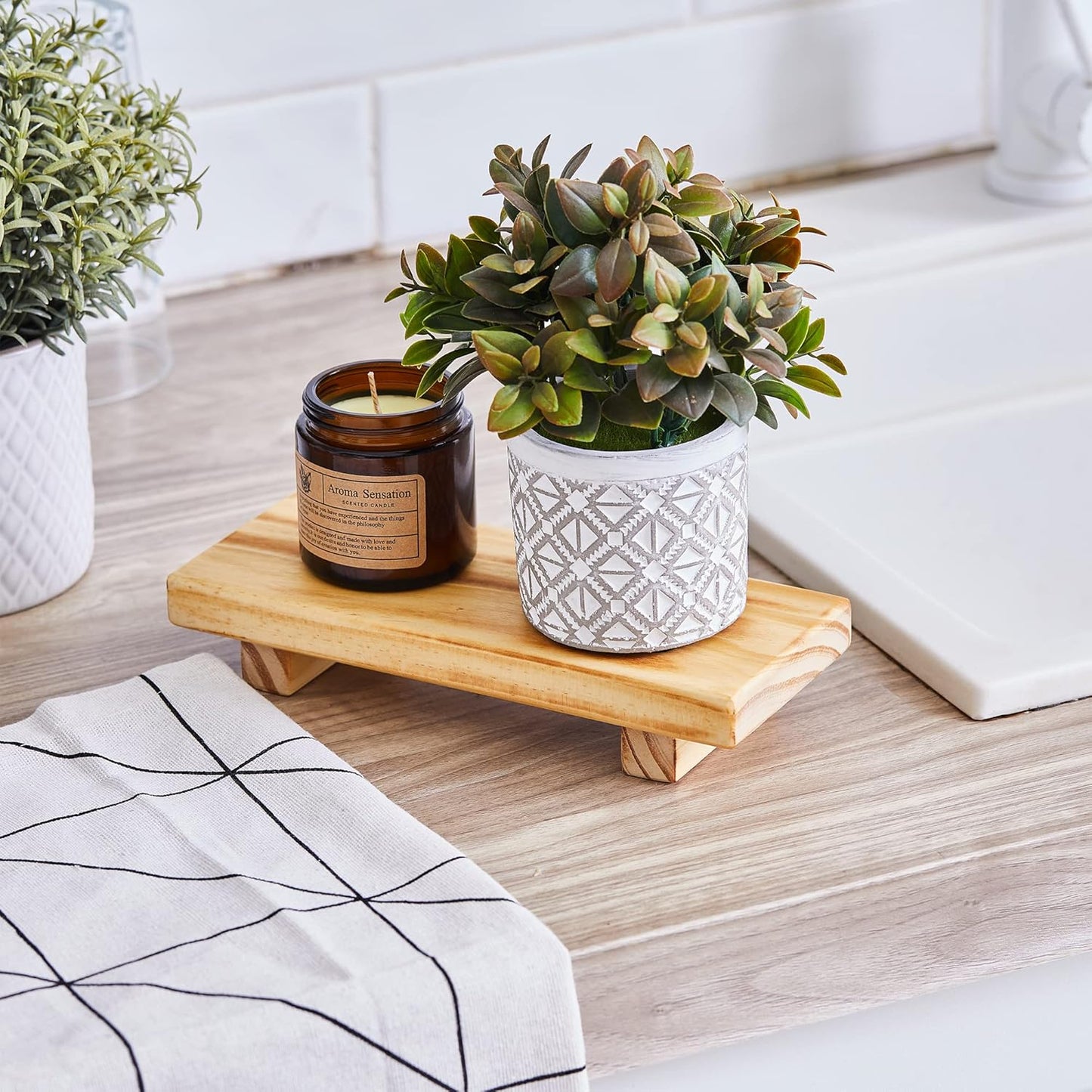 Wood Pedestal Soap Stand, Farmhouse Wood Riser, Soap Dish Holder/Tray Counter Decor for Bathroom Kitchen, Rustic Candle Plant Holder, Display Rectangular Decorative (Antique Walnut)