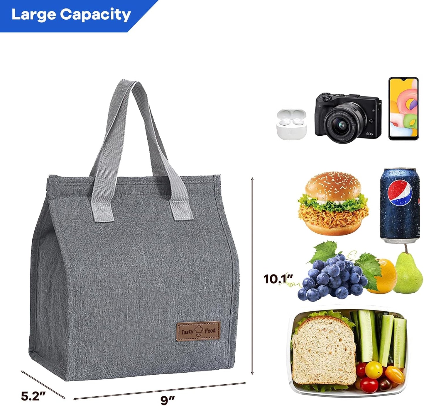 Lunch Bags for Women Men, Reusable Insulated Leakproof Lunch Box Bag for Adult Kids, Small Cooler Bag for Work School Picnic Travel (Black)
