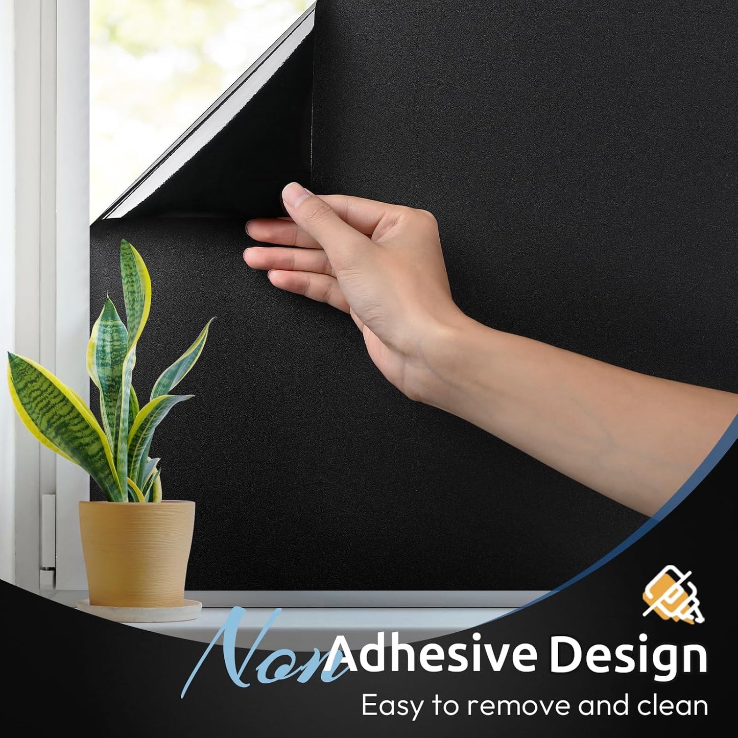 rabbitgoo Window Films for Privacy, Static Cling Frosted Glass Sticker, Non-Adhesive Privacy Film Sun Blocking Window Covering Frosting Vinyl Bathroom Sliding Glass Door, 44.5 x 200cm, Pure Frosted