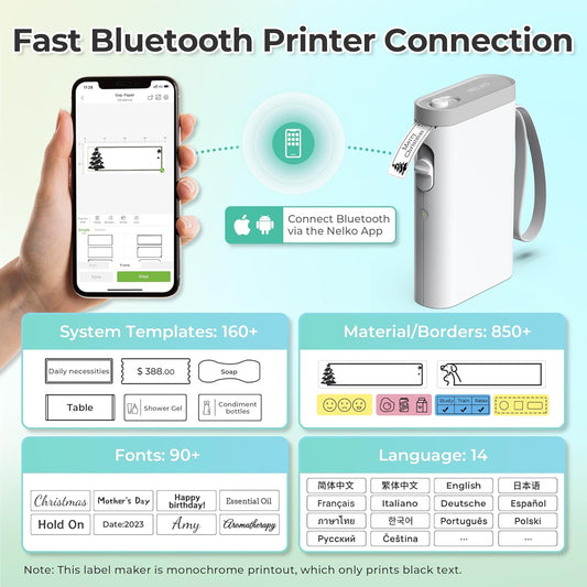 Nelko Label Maker Machine with Tape, P21 Portable Bluetooth Label Printer, Wireless Built-in Cutter Sticker Maker Mini Label Makers with Multiple Templates for School Organizing Office Home, White - PuriLite