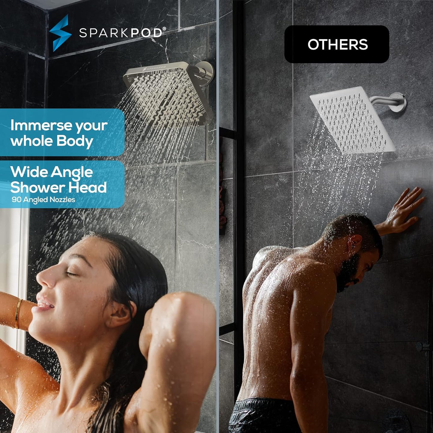 SparkPod Shower Head - High Pressure Rain - Premium Quality Luxury Design - 1-Min Install - Easy Clean Adjustable Replacement for Your Bathroom Shower Heads (Luxury Polished Chrome, 6 Inch Round)