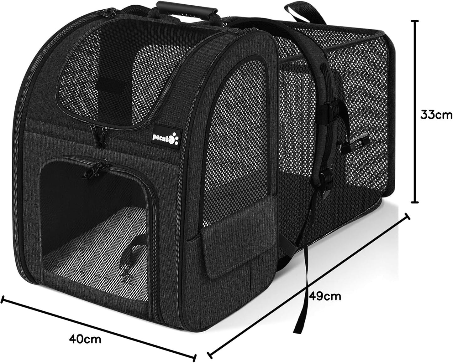 Pecute Pet Carrier Backpack, Dog Carrier Backpack Expandable with Breathable Mesh for Pets <6kg, Pet Backpack Carrier for Hiking Travel Camping Outdoor