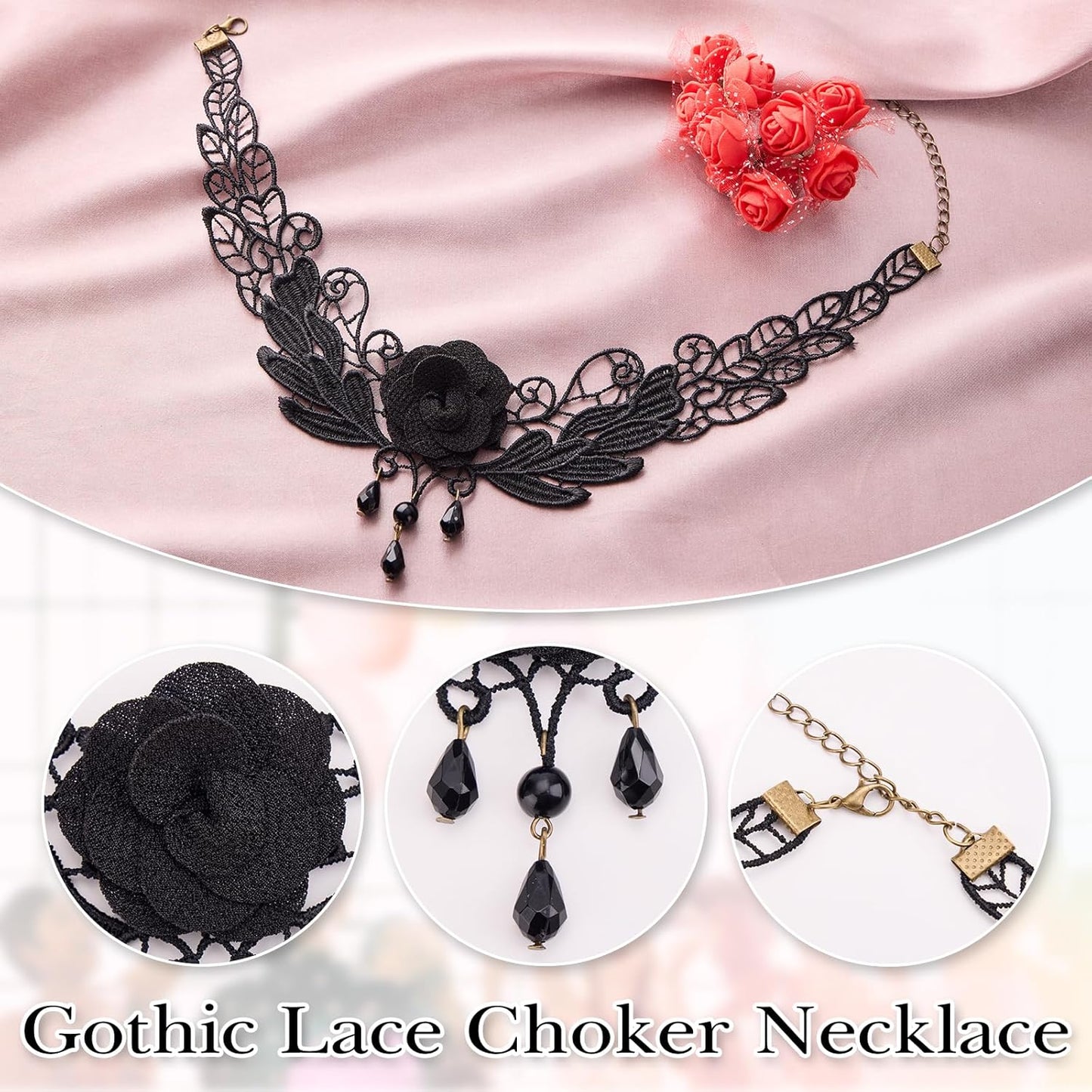 Galetcy Masquerade Mask Fascinators Hats for Women Black Lace Choker Necklace Gothic Halloween Costume Accessories Tea Party