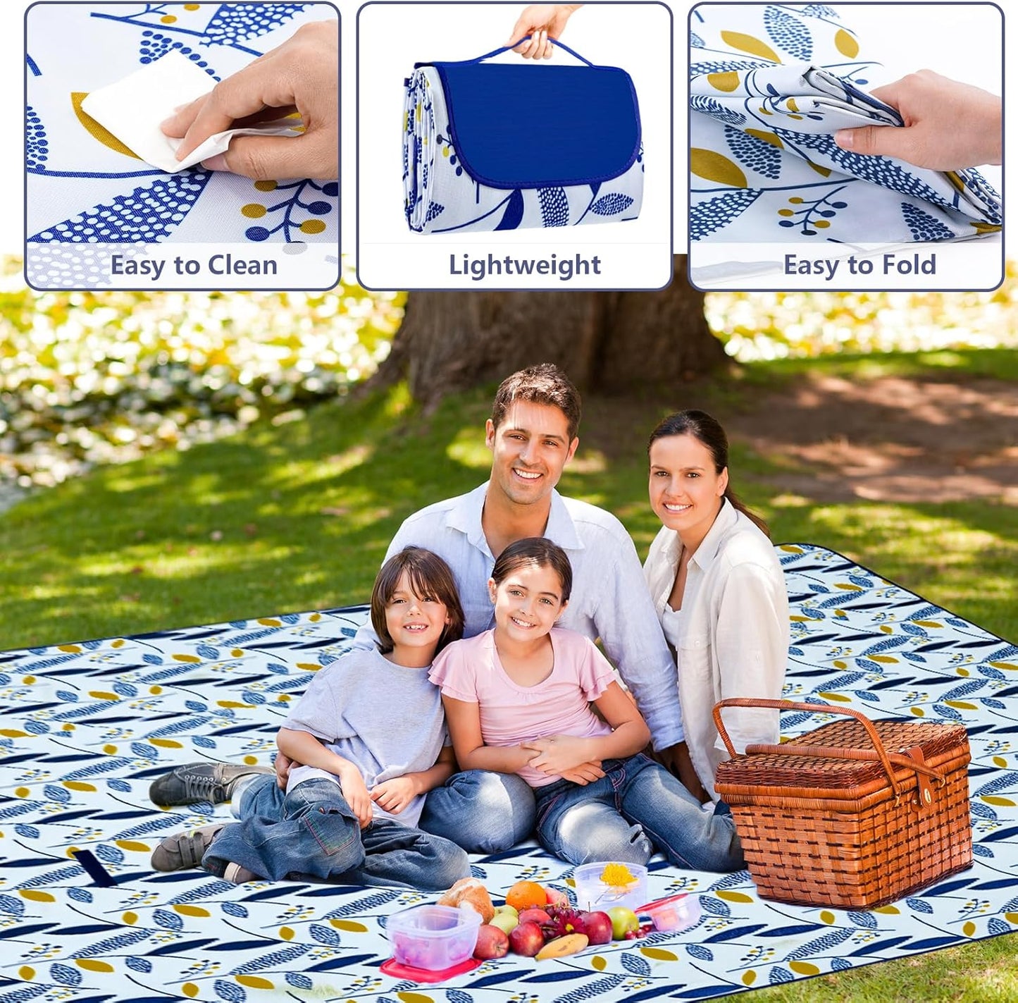 Habaylin Picnic Blanket Large, 79"X79" Waterproof Extra Large Beach Blanket, Foldable Picnic Blanket for Hiking, Party, Camping on Grass Sandproof Handy Picnic Mat