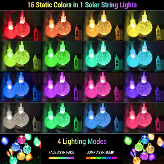 Solar String Lights Outdoor 16 Colors 66 LED 39Ft Waterproof Solar Lights with 20 Modes Remote Solar Powered Crystal Globe Lights for Garden Home Party Decorations
