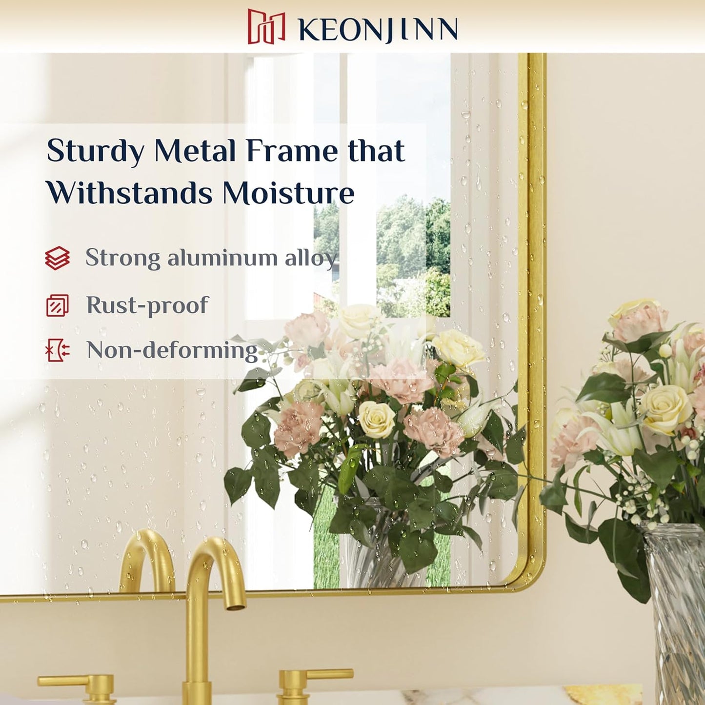 Keonjinn 42 x 36 Brushed Nickel Bathroom Vanity Mirror, Large Rounded Rectangle Bathroom Mirrors for over Sink, Metal Framed Silver Mirror for Wall, Shatterproof HD Tempered Glass(Horizontal/Vertical)