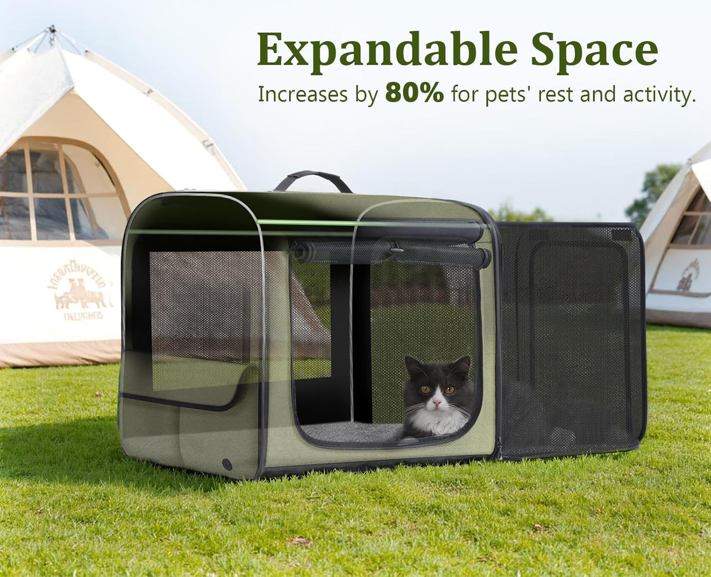 Pecute Collapsible Dog Crate for Pets<15kg, Pet Carrier Stable and Light Weight, Soft Dog Crate with Breathable Windows, Portable Dog Carrier with Curtain 61×45×52 cm (Green)