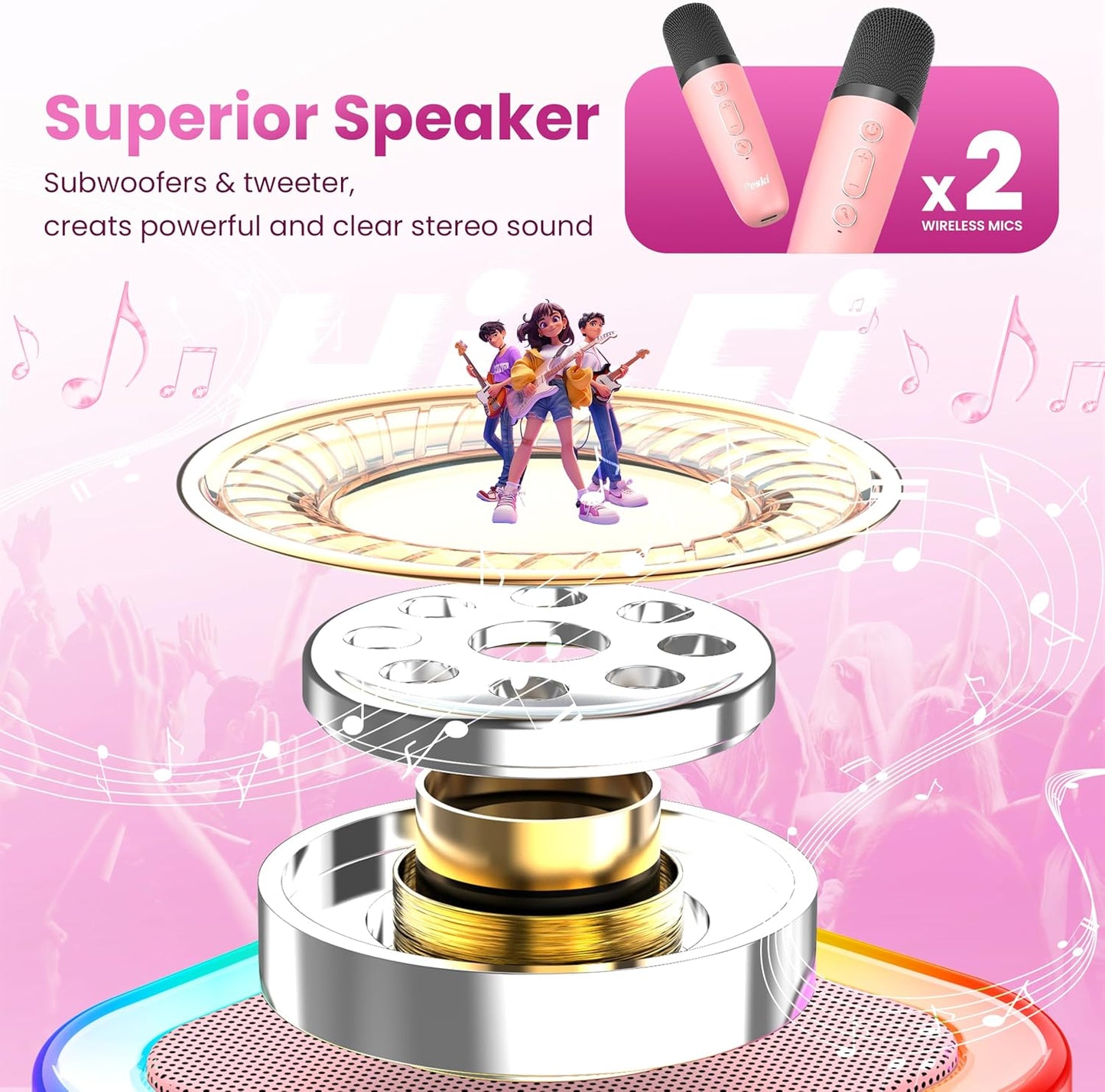 Karaoke Machine for Kids Adults, Portable Bluetooth Mini Karaoke Microphone Singing Speaker Karaoke Player with 2 Wireless Mic Toys for All Smartphones,Birthday, Family,Home Party (Purple)