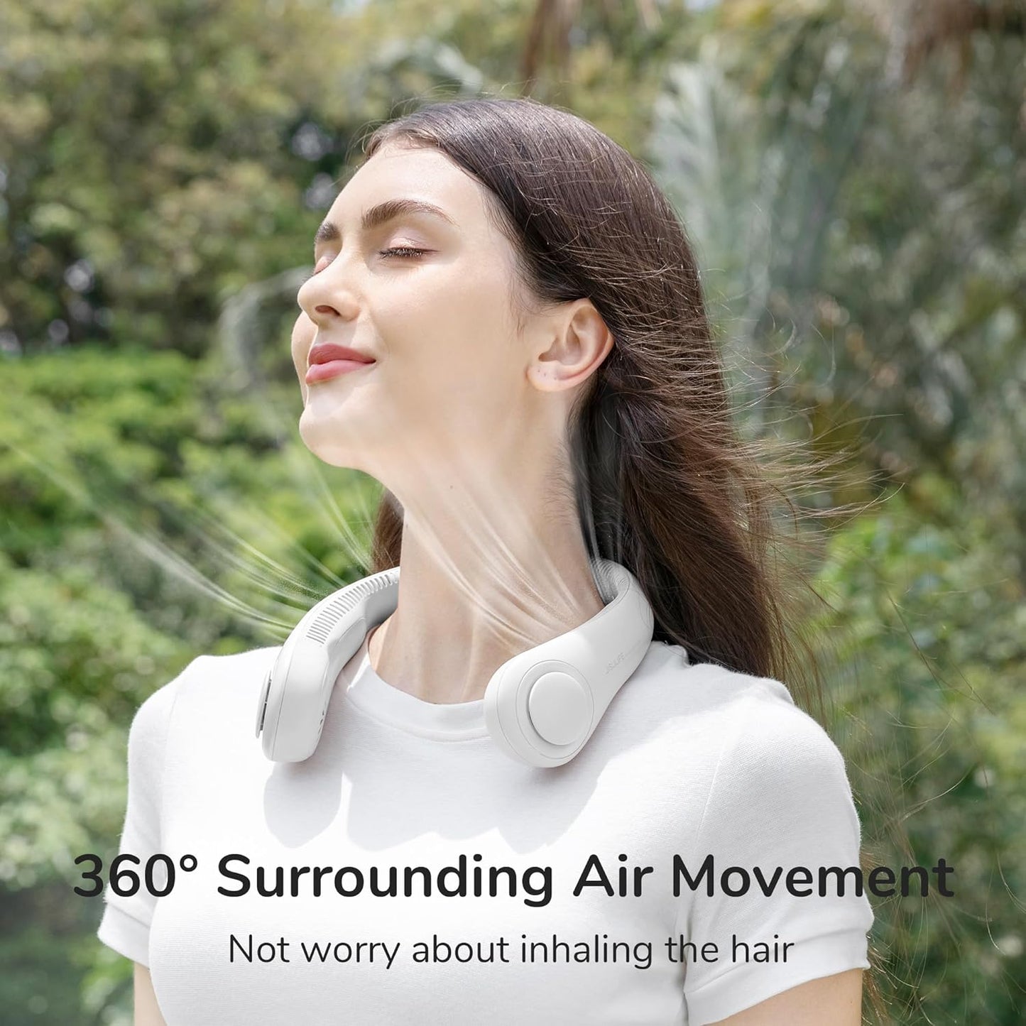 JISULIFE Portable Neck Fan - Hands Free Bladeless Hanging Fan, 5 Speeds, 4000mAh Battery, USB Rechargeable - Grey